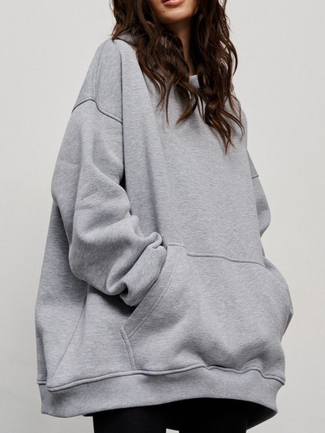 Blue Zone Planet | Pocketed Dropped Shoulder Long Sleeve Hoodie-TOPS / DRESSES-[Adult]-[Female]-Gray-S-2022 Online Blue Zone Planet