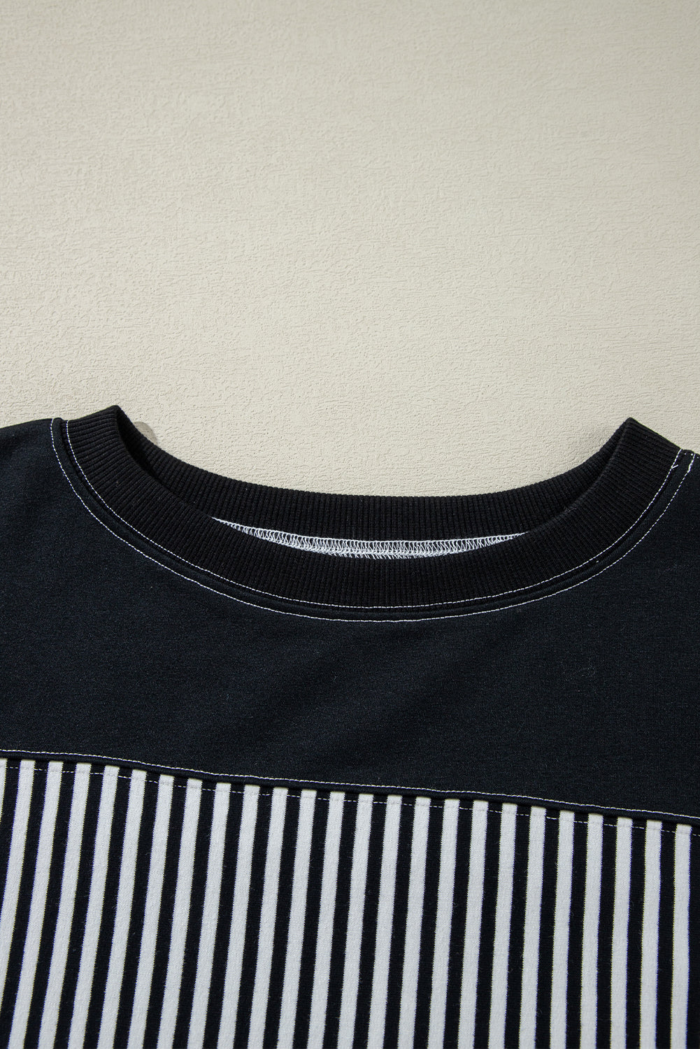 Blue Zone Planet | Black & White Striped Patchwork Oversized Tee-T Shirts-[Adult]-[Female]-2022 Online Blue Zone Planet