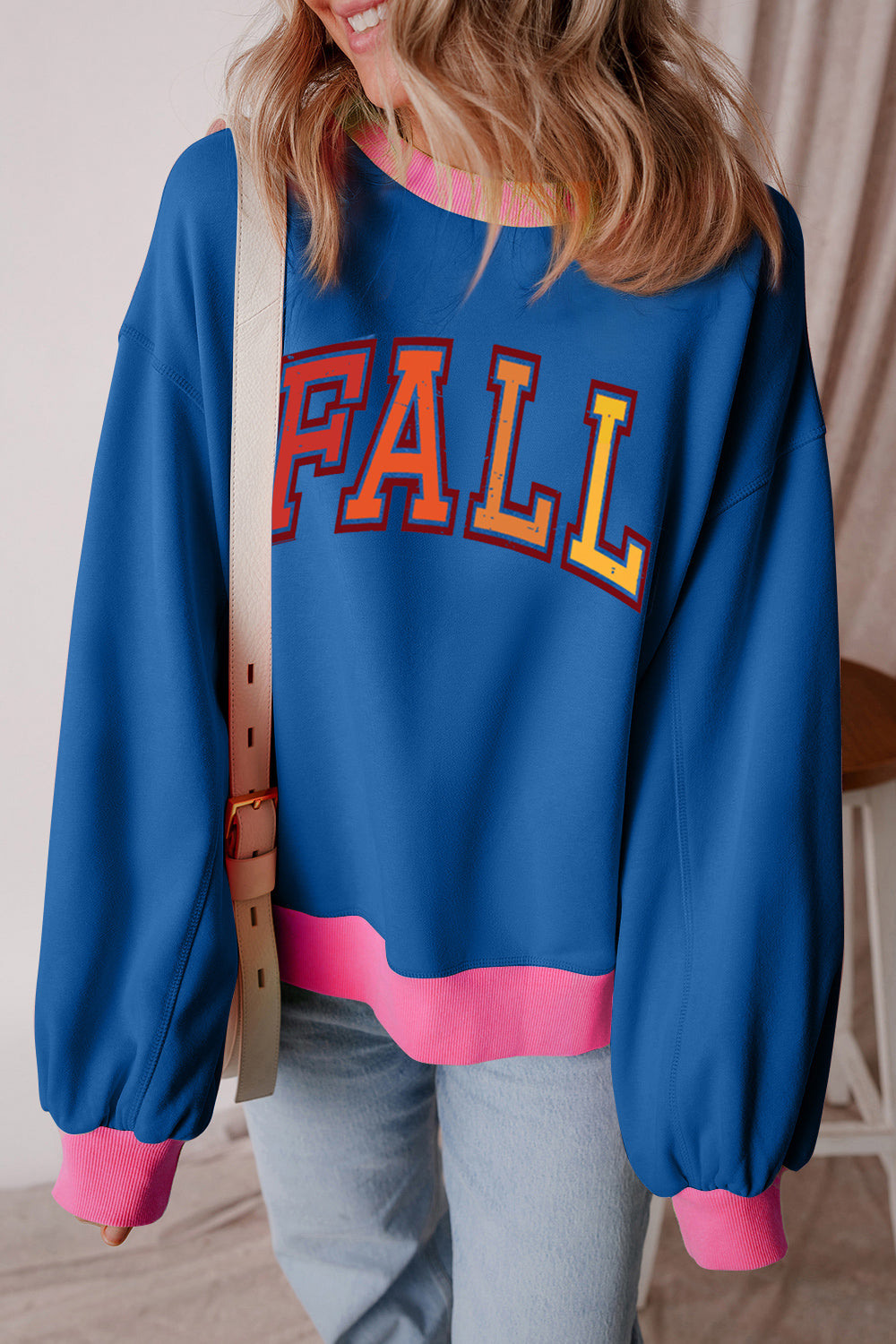 Letter Graphic Contrast Long Sleeve Sweatshirt-TOPS / DRESSES-[Adult]-[Female]-2022 Online Blue Zone Planet