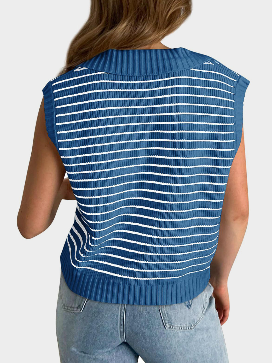 Blue Zone Planet | Mandy Collared Neck Striped Sweater Vest-TOPS / DRESSES-[Adult]-[Female]-2022 Online Blue Zone Planet