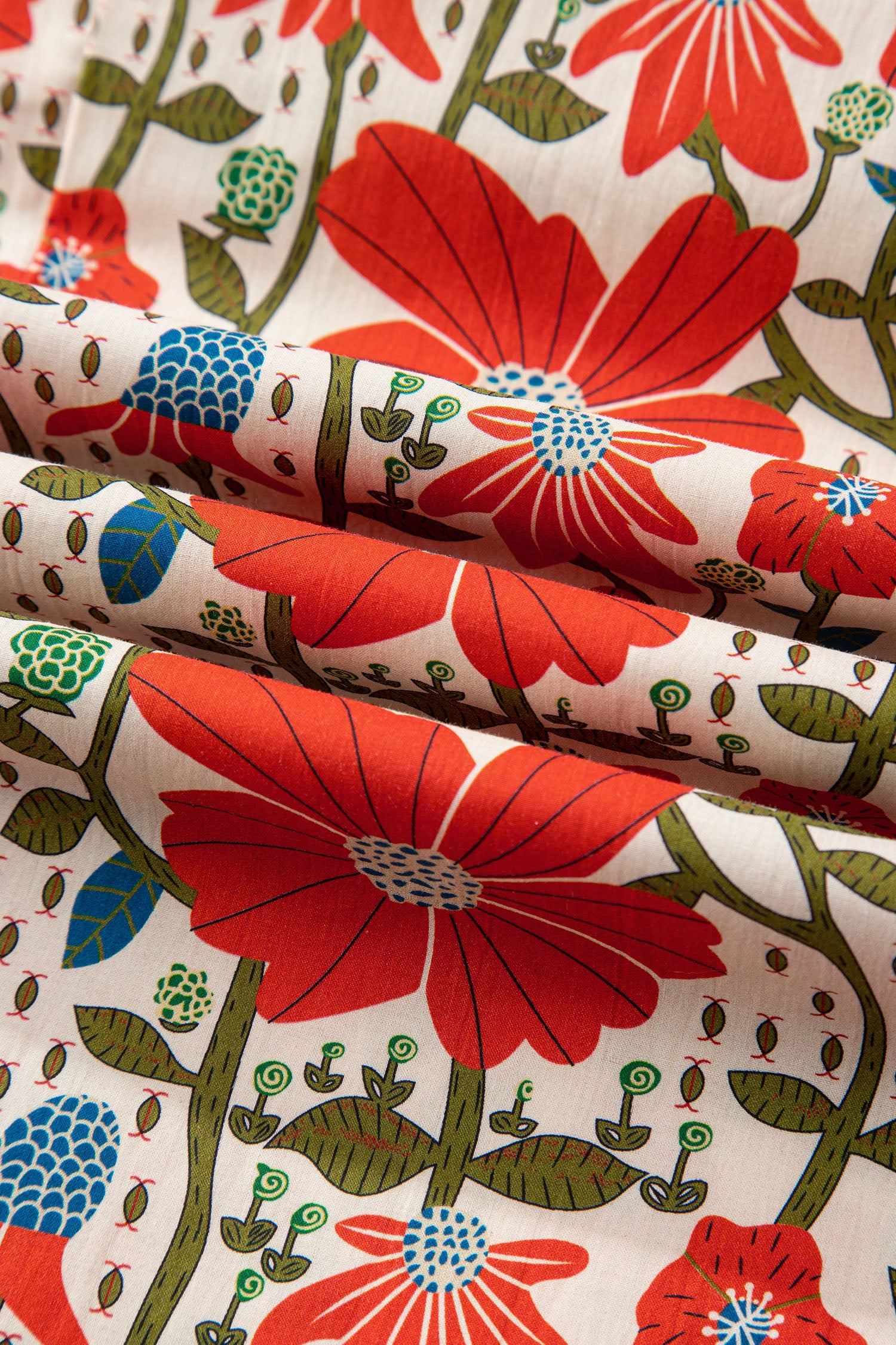 Red Floral Print Ricrac Trim V Neck 3/4 Sleeve Loose Mini Dress-TOPS / DRESSES-[Adult]-[Female]-2022 Online Blue Zone Planet