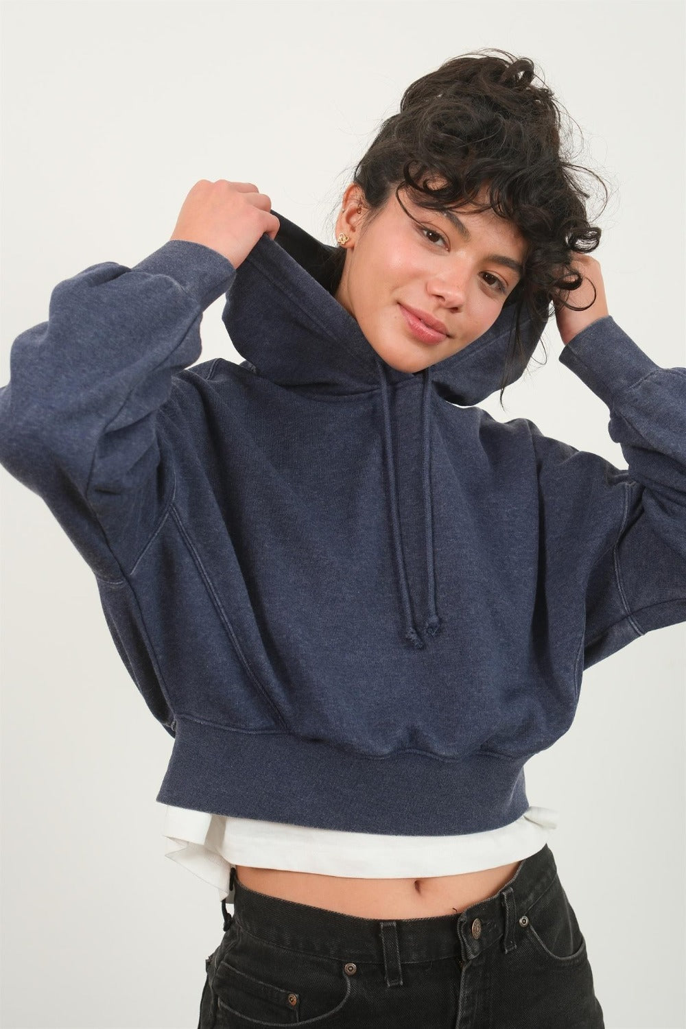 HYFVE Drop Shoulder Cropped Hoodie-TOPS / DRESSES-[Adult]-[Female]-Dark Night-S-2022 Online Blue Zone Planet