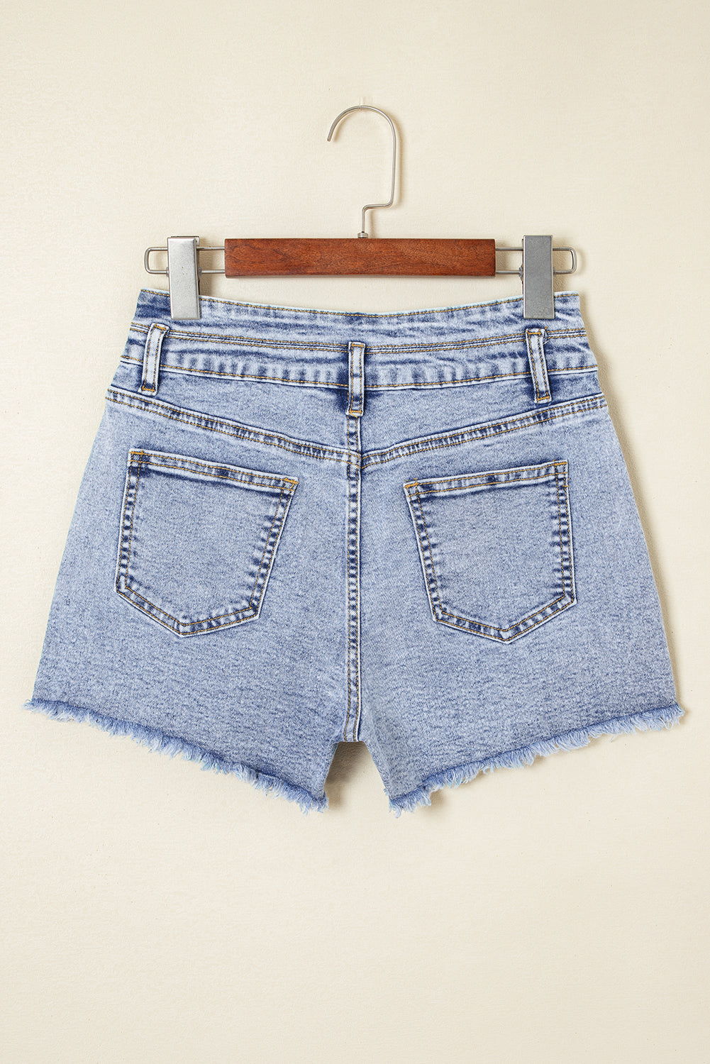 Beau Blue Rhinestone Light Wash Raw Hem High Waist Denim Shorts-Bottoms/Denim Shorts-[Adult]-[Female]-2022 Online Blue Zone Planet