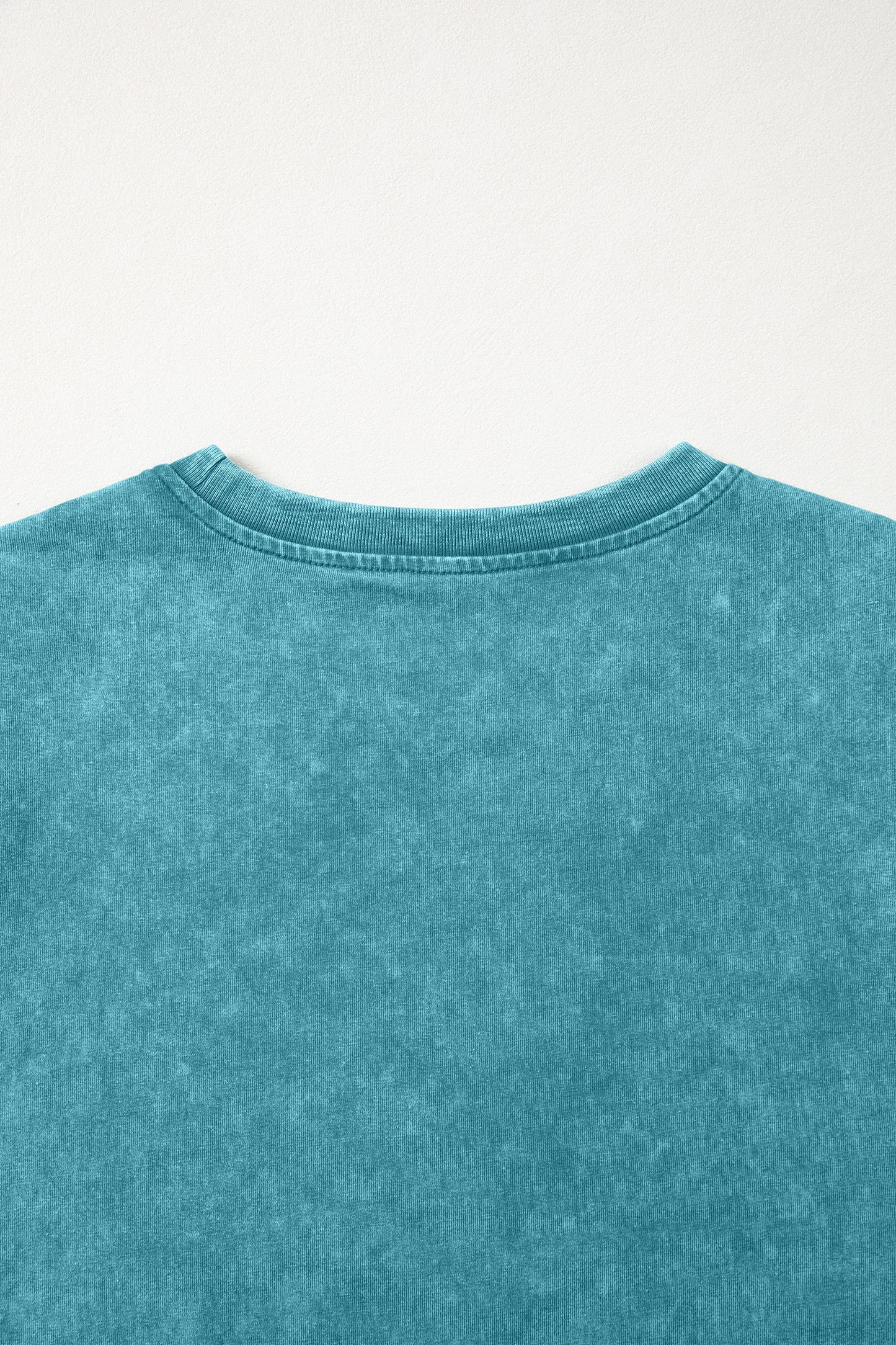 Turquoise Mineral Wash Western Embroidered Detail Short Puff Sleeve Cotton Tee-Tops/Tops & Tees-[Adult]-[Female]-2022 Online Blue Zone Planet