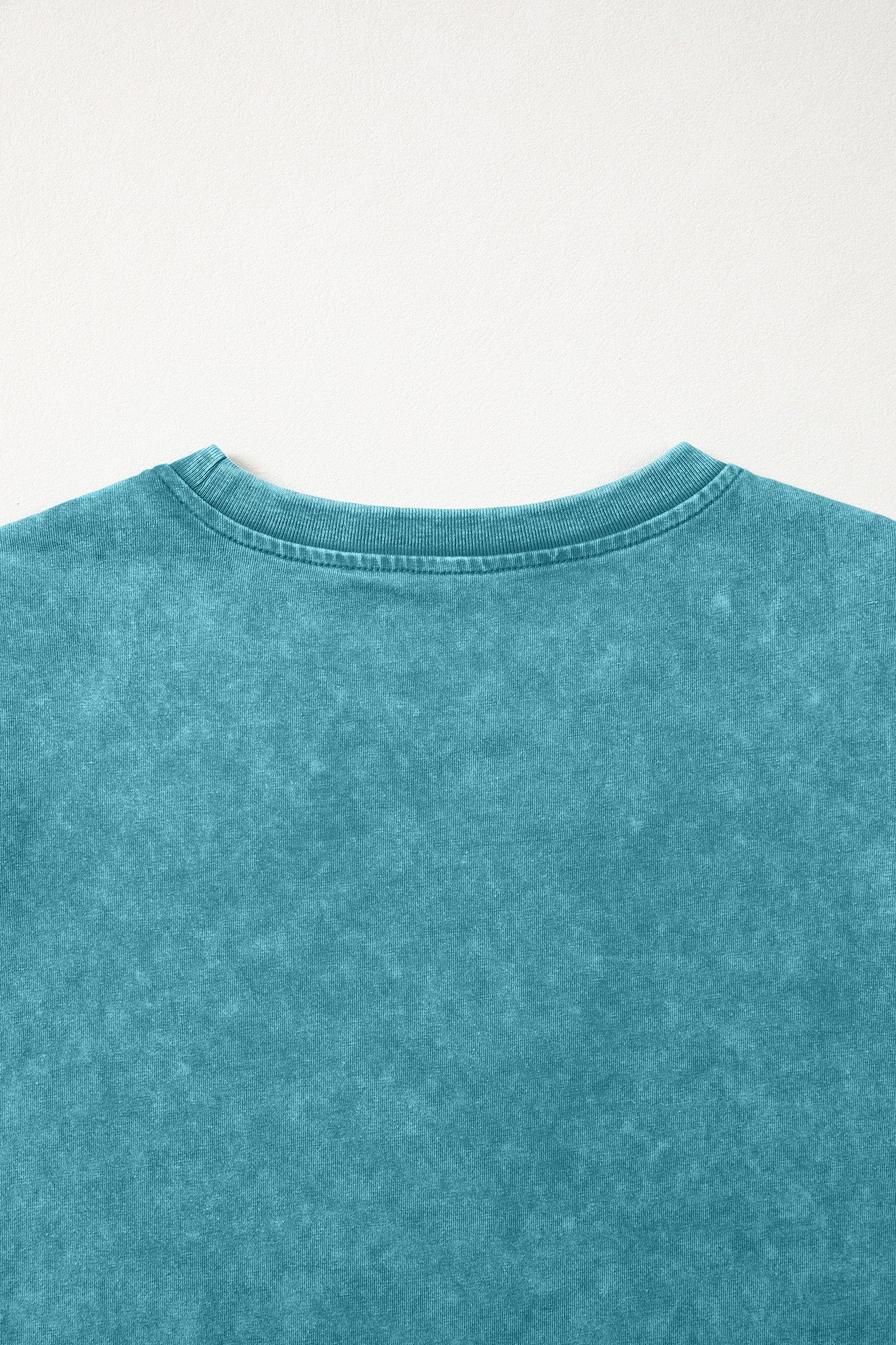 Turquoise Mineral Wash Western Embroidered Detail Short Puff Sleeve Cotton Tee-Tops/Tops & Tees-[Adult]-[Female]-2022 Online Blue Zone Planet
