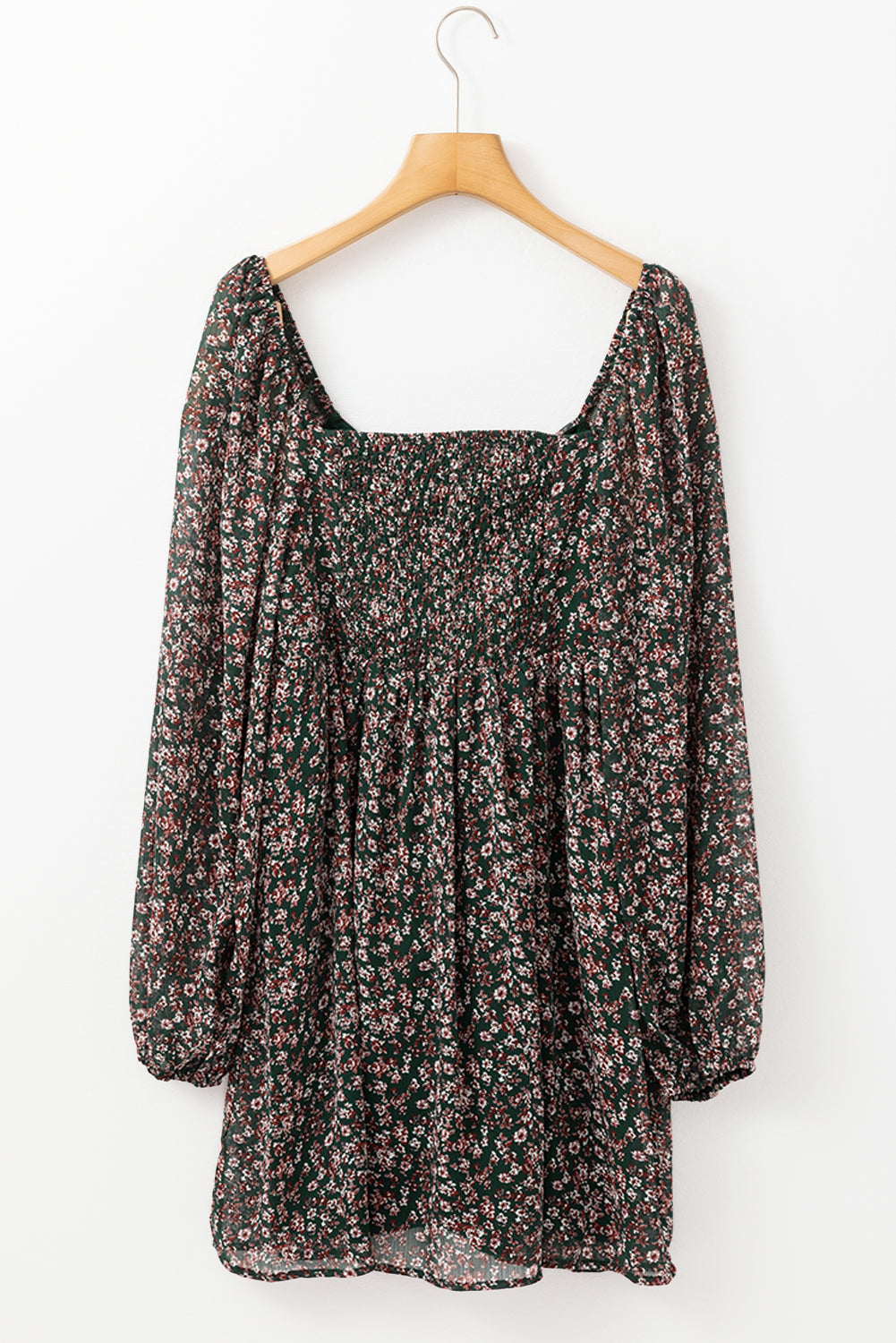 Blue Floral Print Sweetheart Neck Shirred Back Mini Dress-Dresses/Floral Dresses-[Adult]-[Female]-2022 Online Blue Zone Planet