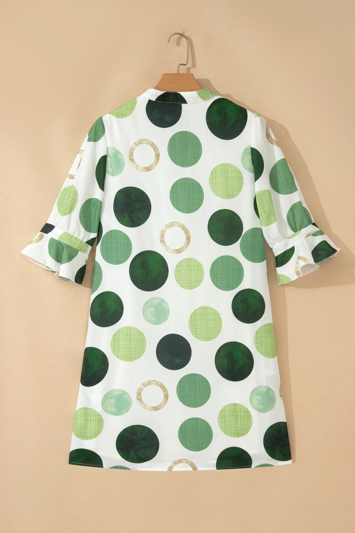 Green Polka Dot Print Flounced Half Sleeve Casual Vacation Style Mini Dress-TOPS / DRESSES-[Adult]-[Female]-2022 Online Blue Zone Planet