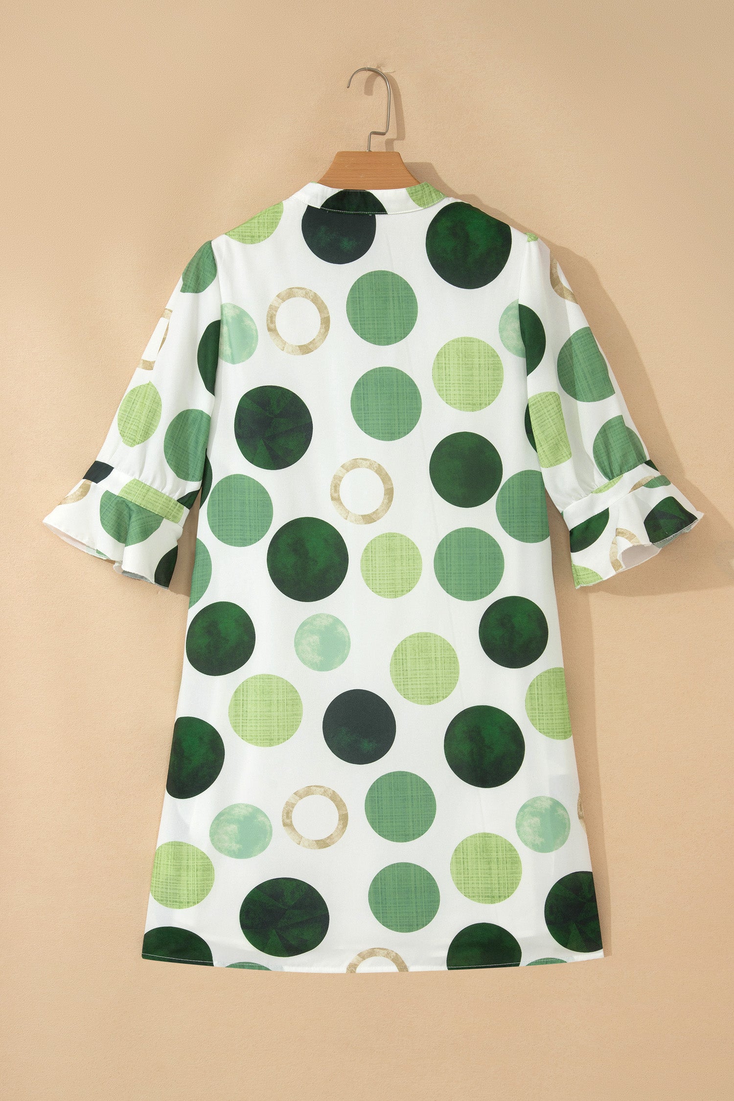 Green Polka Dot Print Flounced Half Sleeve Casual Vacation Style Mini Dress-TOPS / DRESSES-[Adult]-[Female]-2022 Online Blue Zone Planet