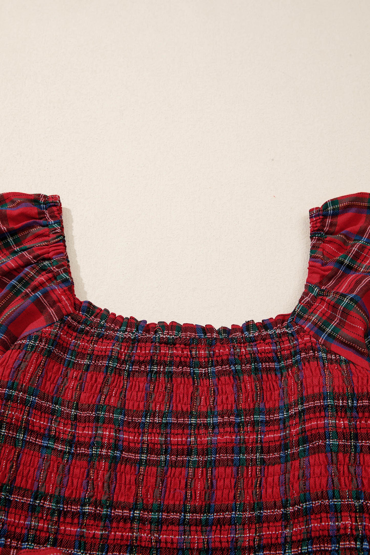 Red Tartan Plaid Square Neck Puff Sleeve Knot Waist Flared Midi Dress-TOPS / DRESSES-[Adult]-[Female]-2022 Online Blue Zone Planet