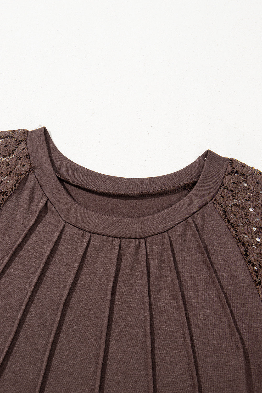 Dark Brown Contrast Lace Raglan Sleeve Pleated Detail Shift Dress-TOPS / DRESSES-[Adult]-[Female]-2022 Online Blue Zone Planet