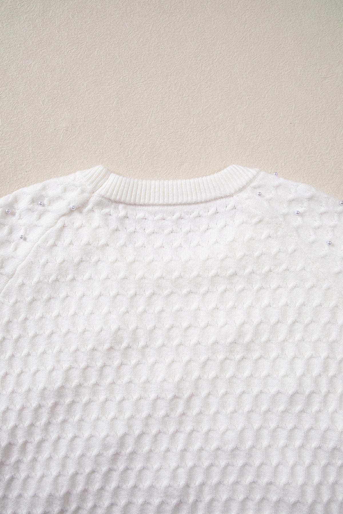 White Solid Textured Knit Pearl Embellished Pullover Sweater-TOPS / DRESSES-[Adult]-[Female]-2022 Online Blue Zone Planet