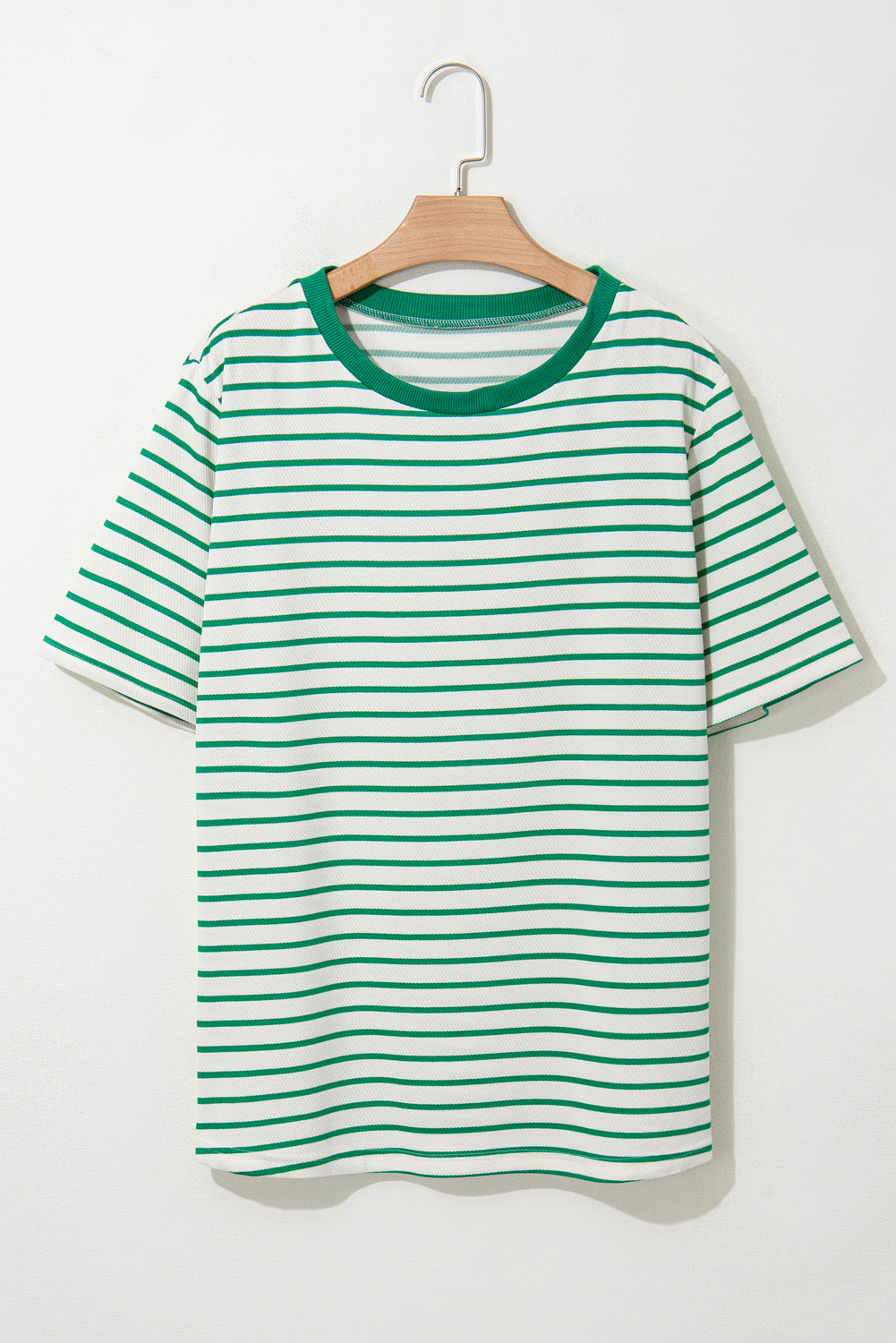 Green Stripe Plus Size St Patricks Day Round Neck T Shirt-Plus Size/Plus Size Tops/Plus Size Tops & Tees-[Adult]-[Female]-2022 Online Blue Zone Planet