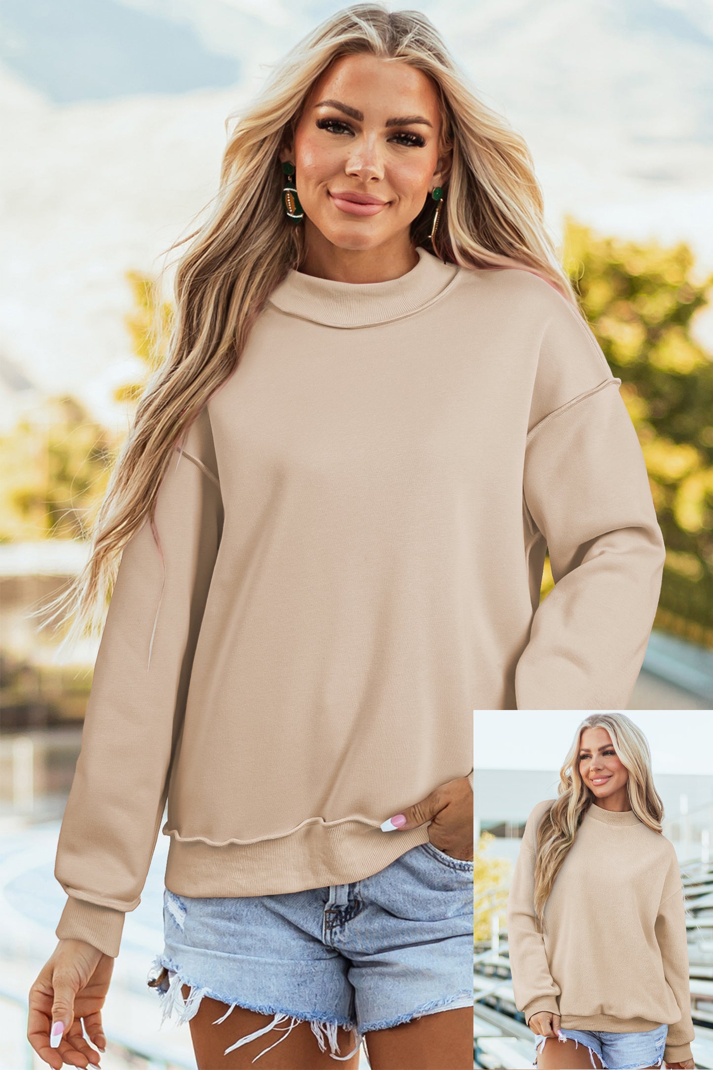 Bright Pink Oversize Drop Shoulder Reversible Mock Neck Sweatshirt-Tops/Sweatshirts & Hoodies-[Adult]-[Female]-2022 Online Blue Zone Planet