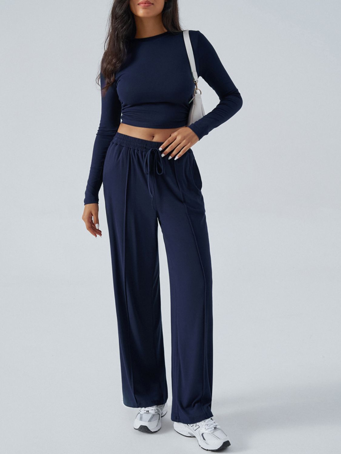 Blue Zone Planet | Devine Round Neck Long Sleeve Top and Pants Set-TOPS / DRESSES-[Adult]-[Female]-Dark Blue-S-2022 Online Blue Zone Planet