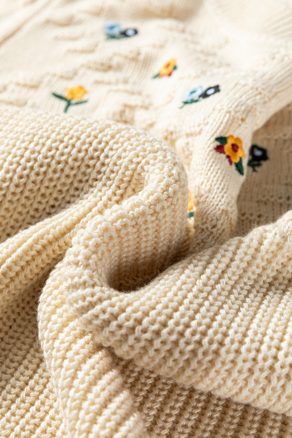 Jet Stream Mixed Texture Knit Flower Embroidered Detail Casual Sweater-TOPS / DRESSES-[Adult]-[Female]-2022 Online Blue Zone Planet