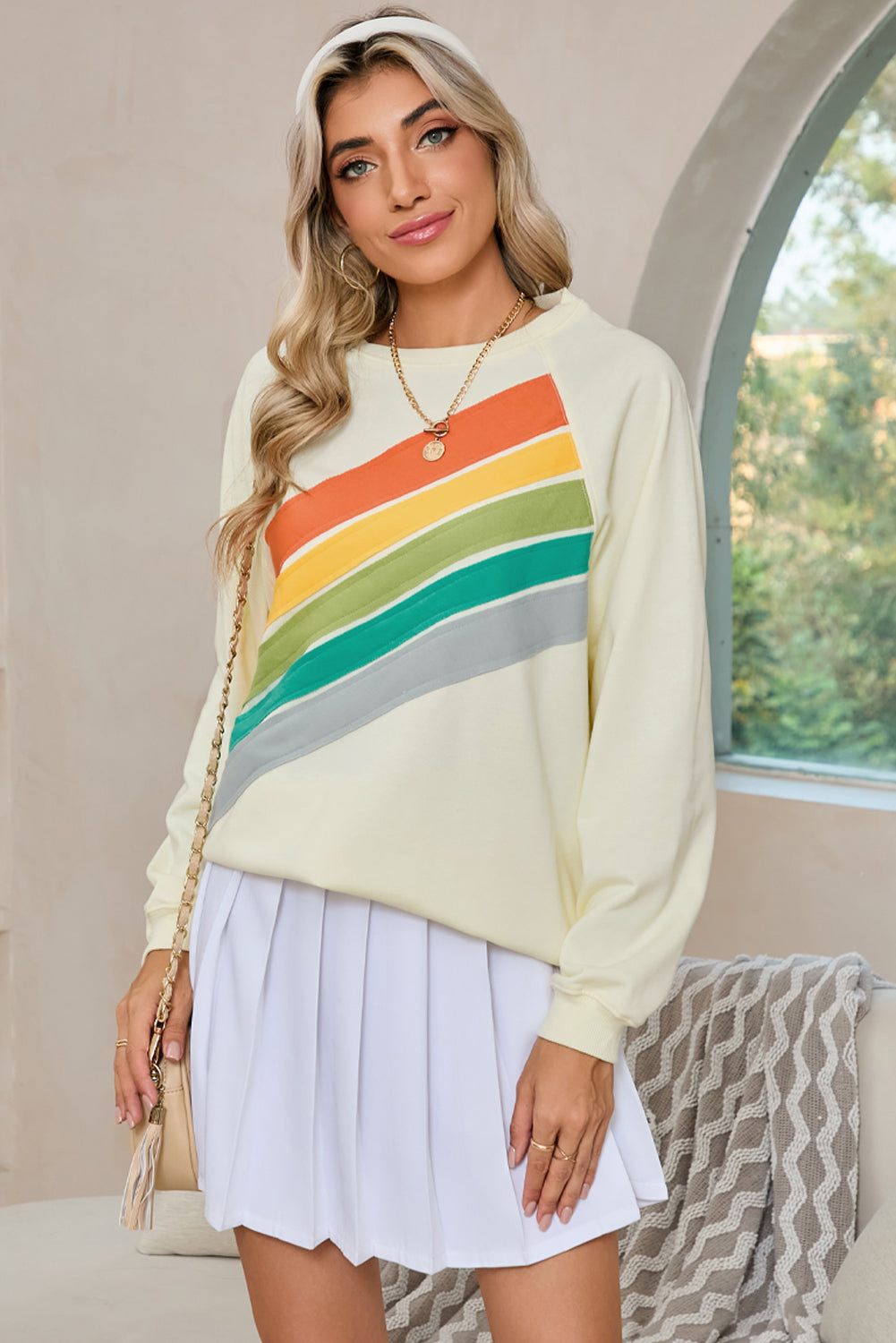 Blue Zone Planet |  Black Rainbow Colorblock Pullover Sweatshirt