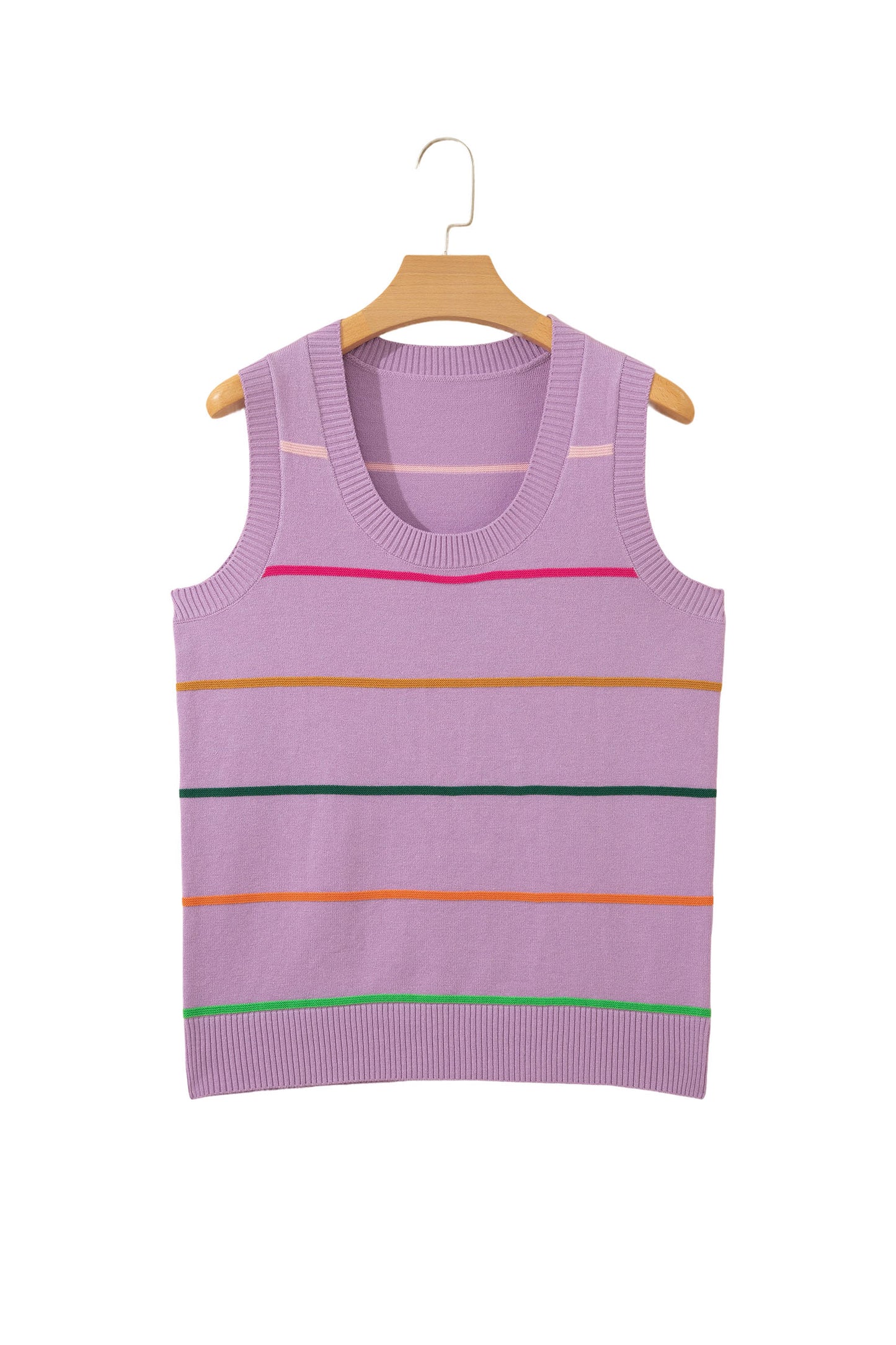 Sky Blue Stripe Round Neck Knitted Sweater Tank-TOPS / DRESSES-[Adult]-[Female]-2022 Online Blue Zone Planet