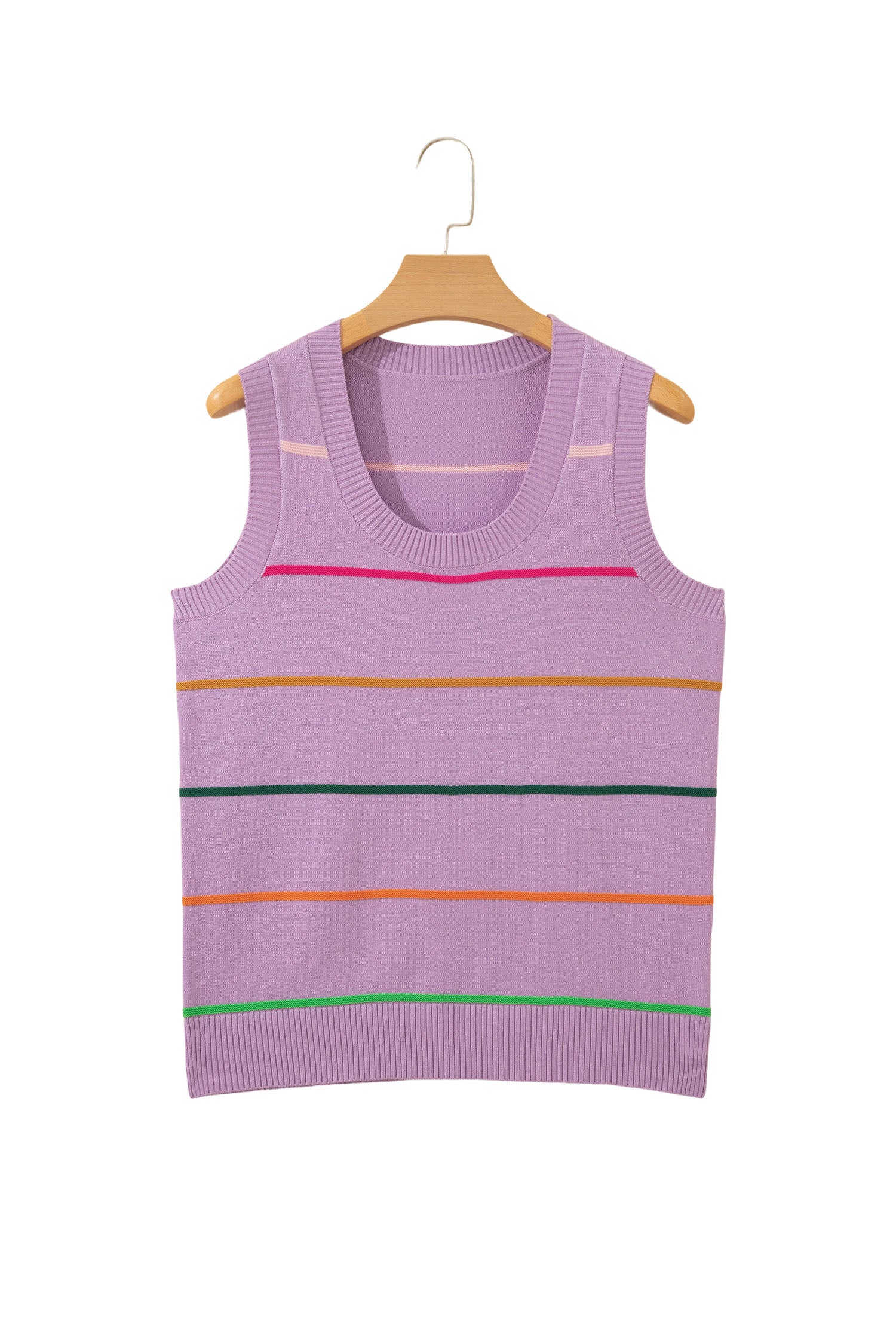 Sky Blue Stripe Round Neck Knitted Sweater Tank-TOPS / DRESSES-[Adult]-[Female]-2022 Online Blue Zone Planet