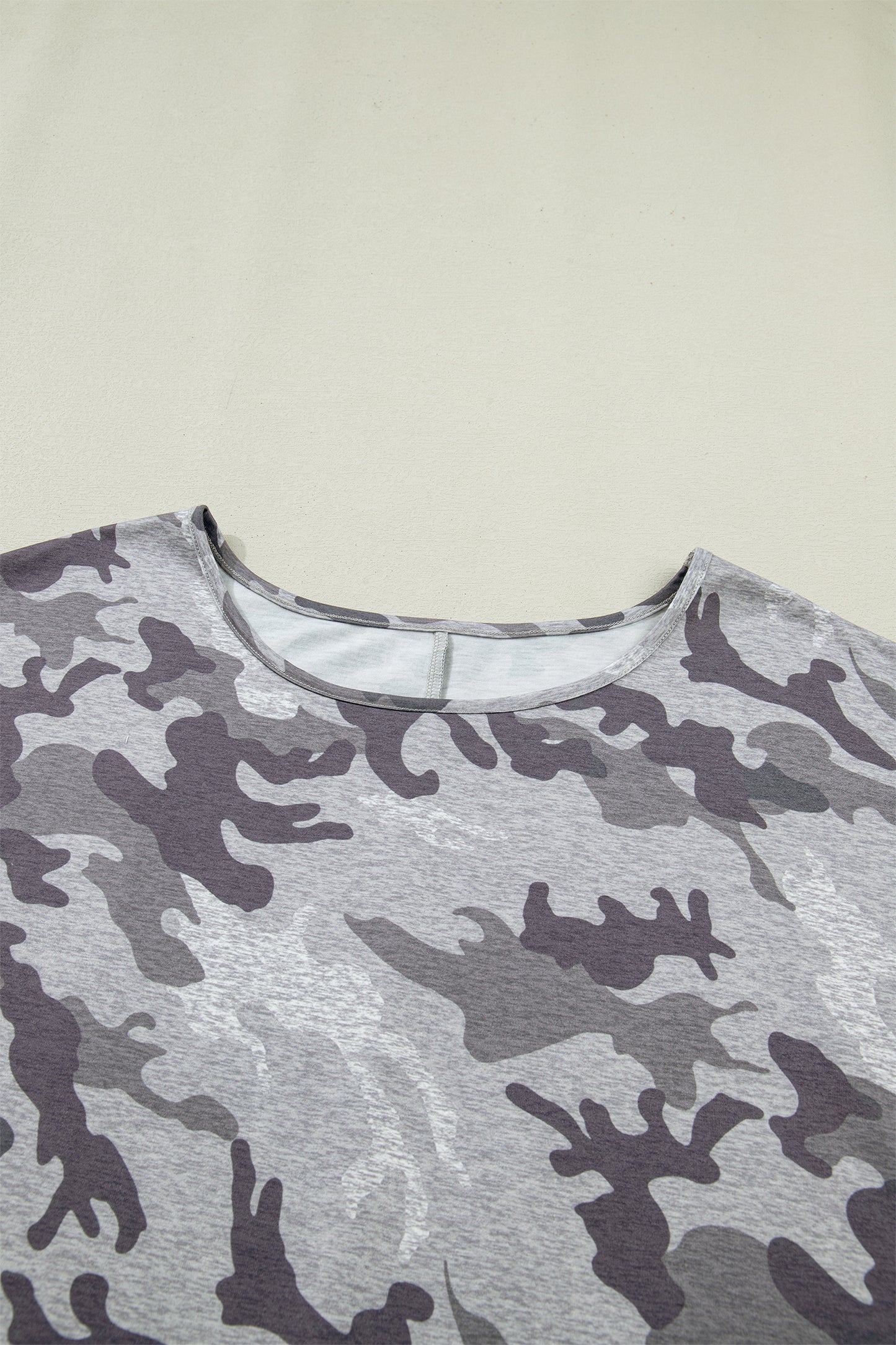 Gray Plus Size Camo Print Casual T Shirt-Plus Size/Plus Size Tops/Plus Size Tops & Tees-[Adult]-[Female]-2022 Online Blue Zone Planet