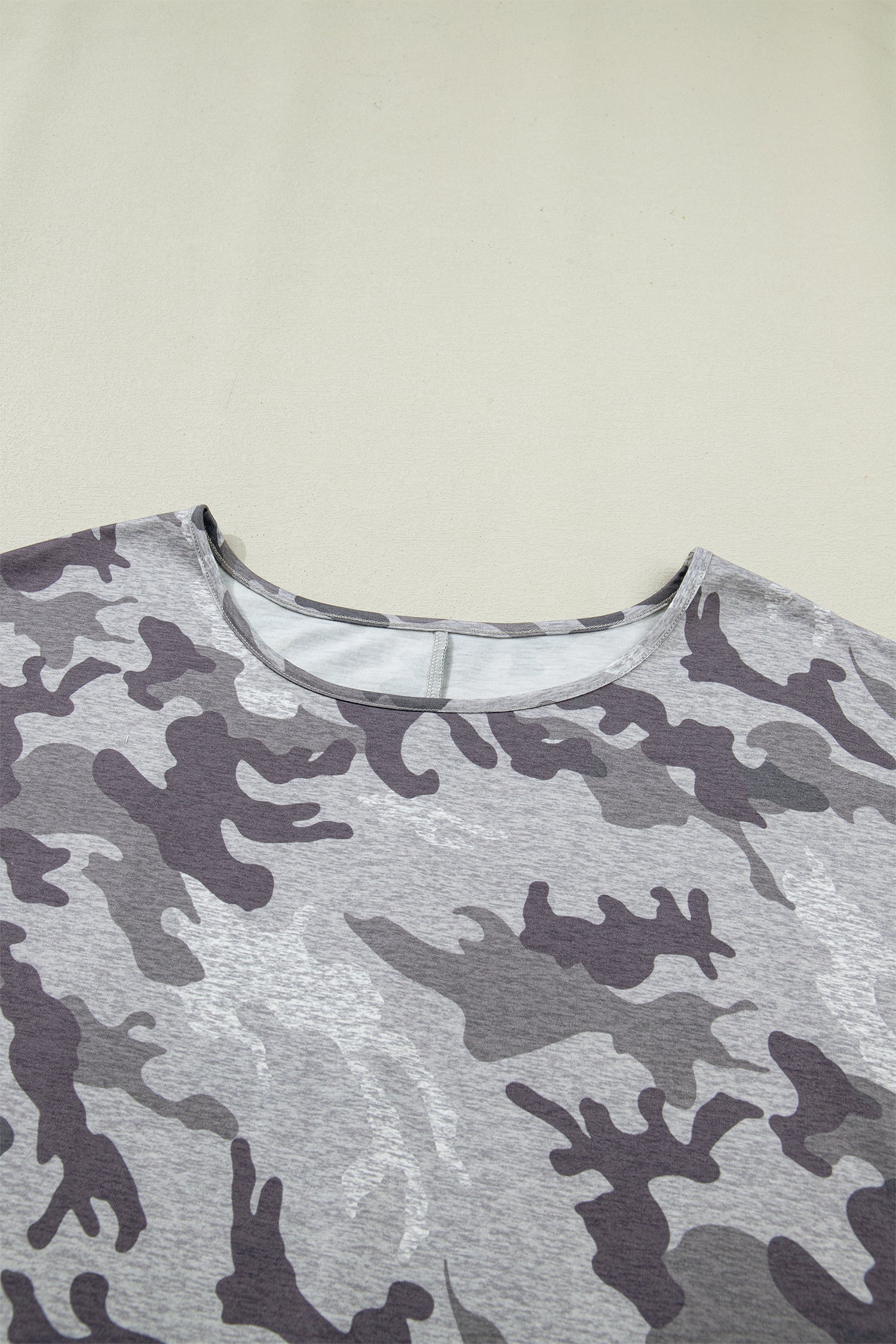 Gray Plus Size Camo Print Casual T Shirt-Plus Size/Plus Size Tops/Plus Size Tops & Tees-[Adult]-[Female]-2022 Online Blue Zone Planet