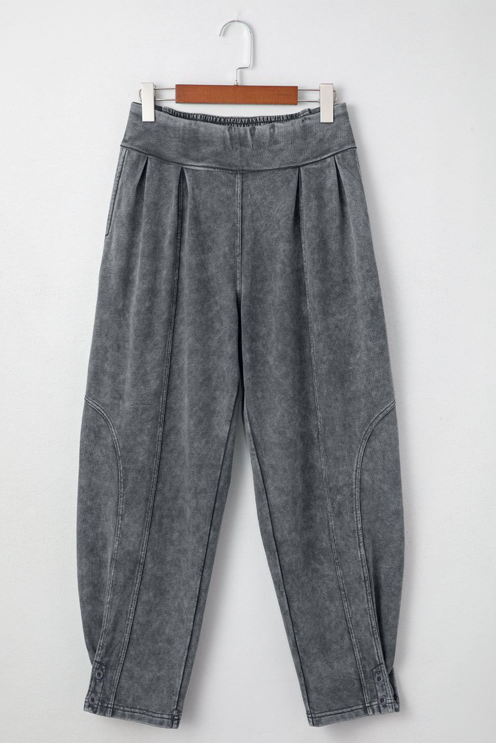 Medium Grey Mineral Wash Jogger Style High Waist Casual Pants-Bottoms/Pants & Culotte-[Adult]-[Female]-2022 Online Blue Zone Planet