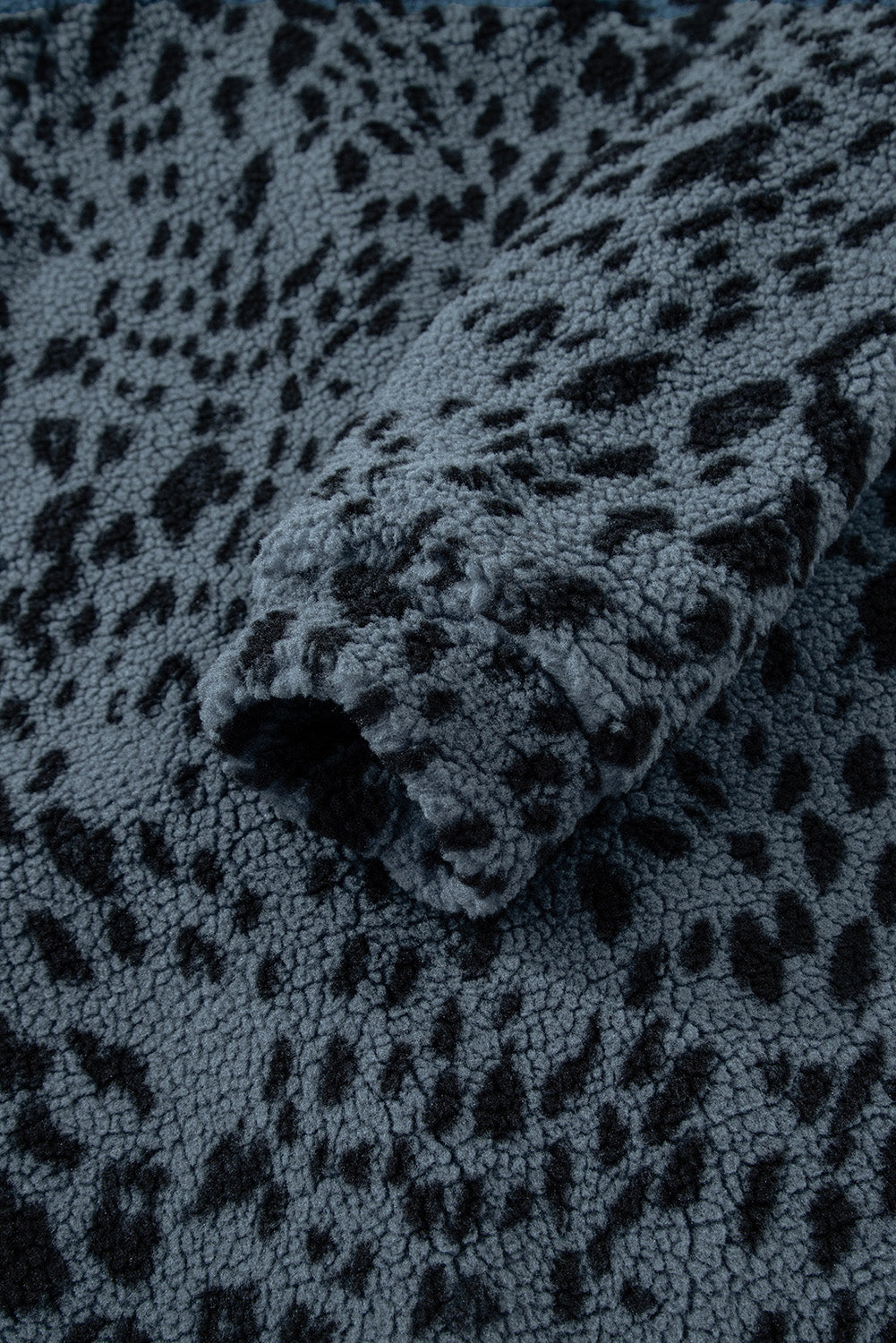 Blue Cow Print Buttoned Stand Collar Fleece Jacket-Outerwear/Jackets-[Adult]-[Female]-2022 Online Blue Zone Planet