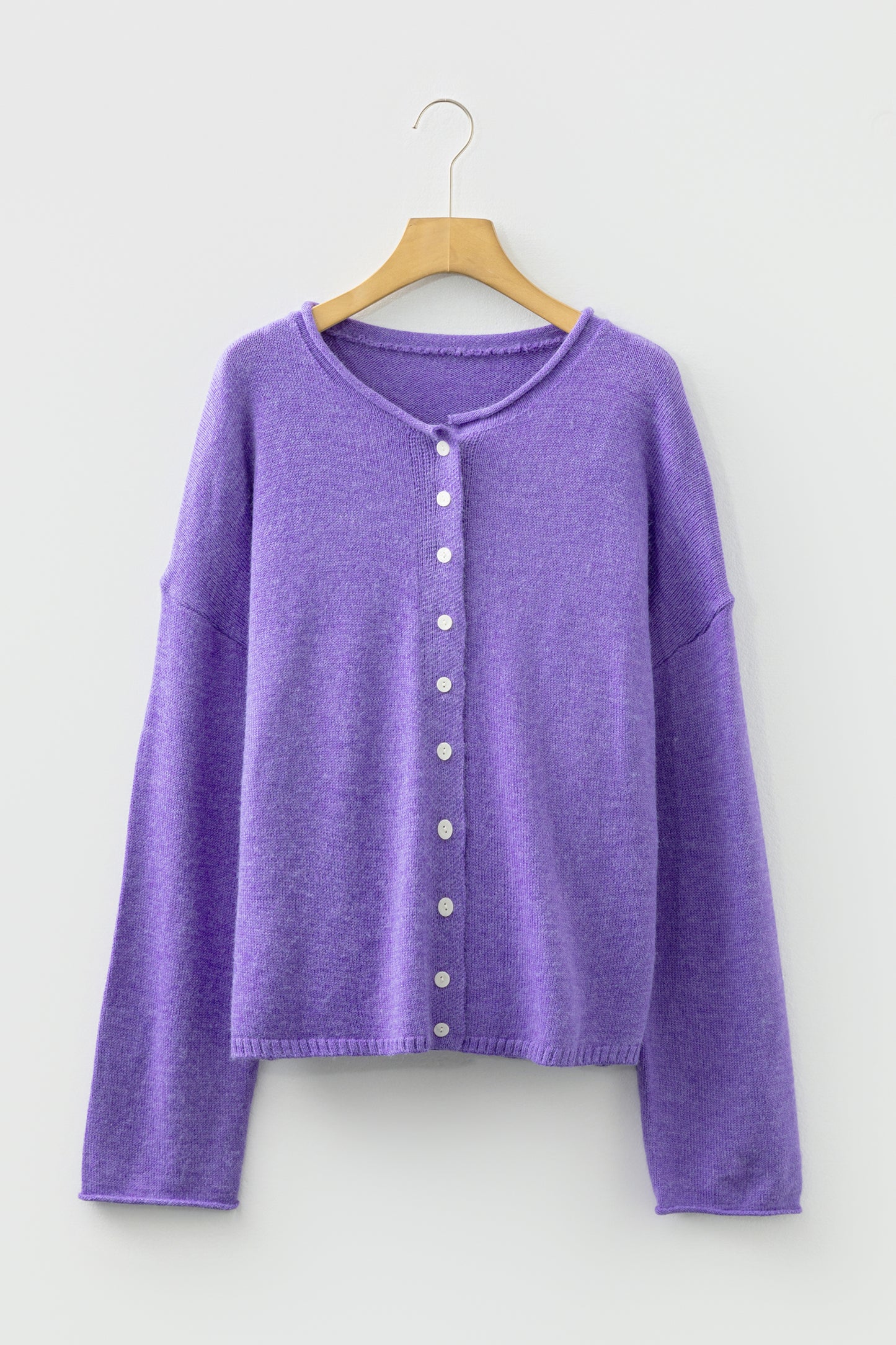 Wisteria Solid Color Knit Button Drop Shoulder Sweater Cardigan-Sweaters & Cardigans/Cardigans-[Adult]-[Female]-2022 Online Blue Zone Planet