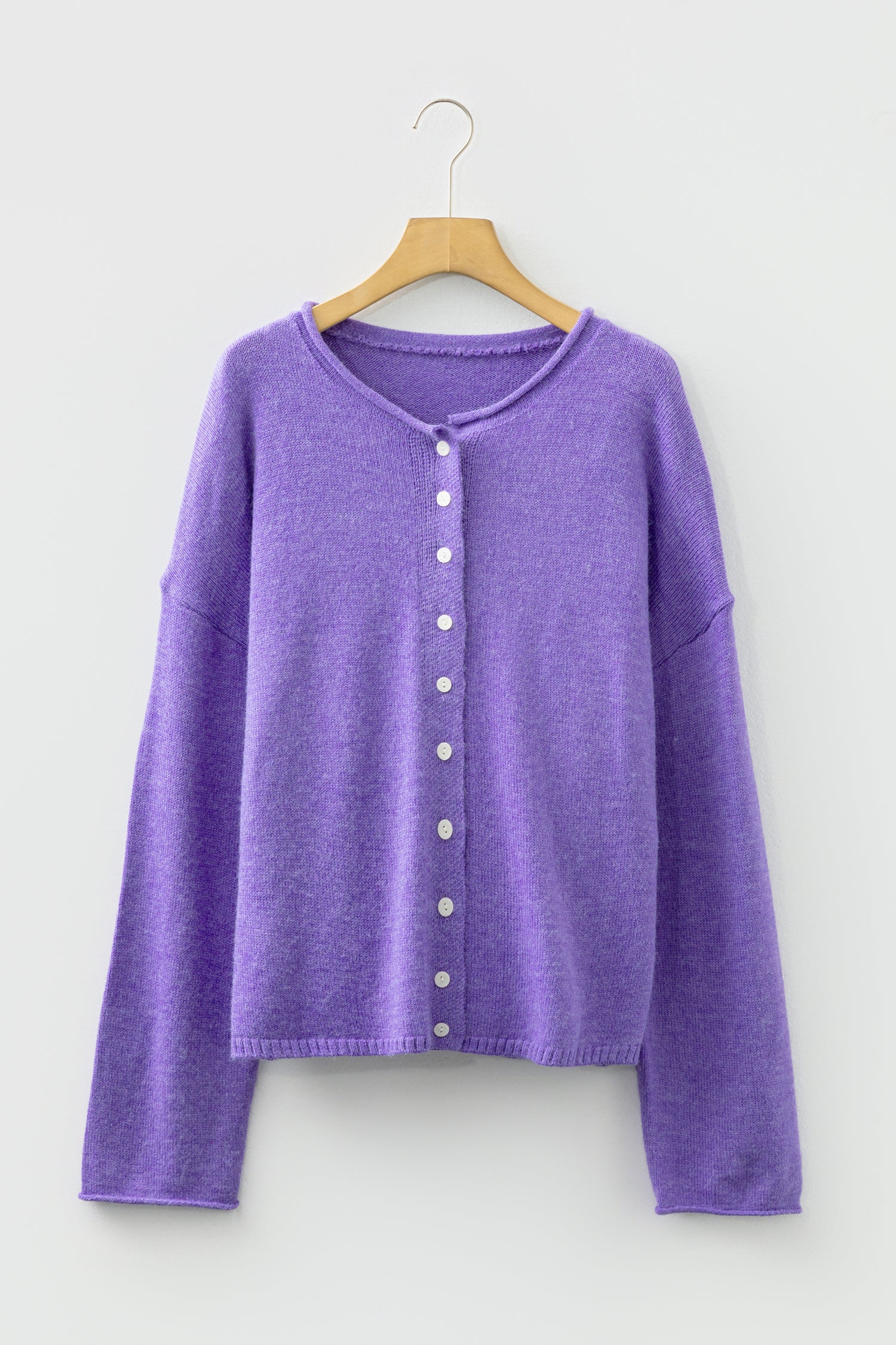 Wisteria Solid Color Knit Button Drop Shoulder Sweater Cardigan-Sweaters & Cardigans/Cardigans-[Adult]-[Female]-2022 Online Blue Zone Planet