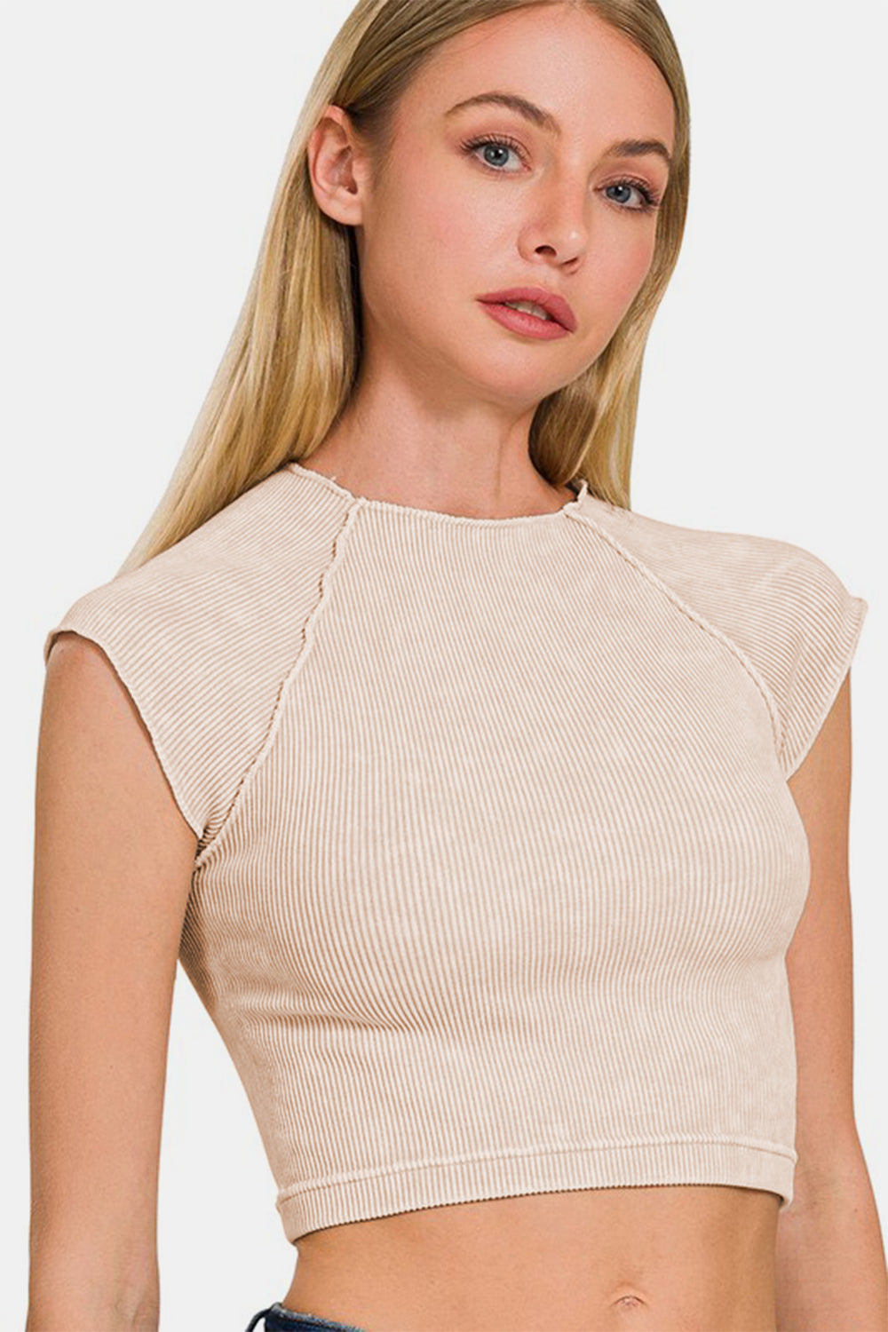 Zenana Ribbed Round Neck Cropped Top-TOPS / DRESSES-[Adult]-[Female]-2022 Online Blue Zone Planet