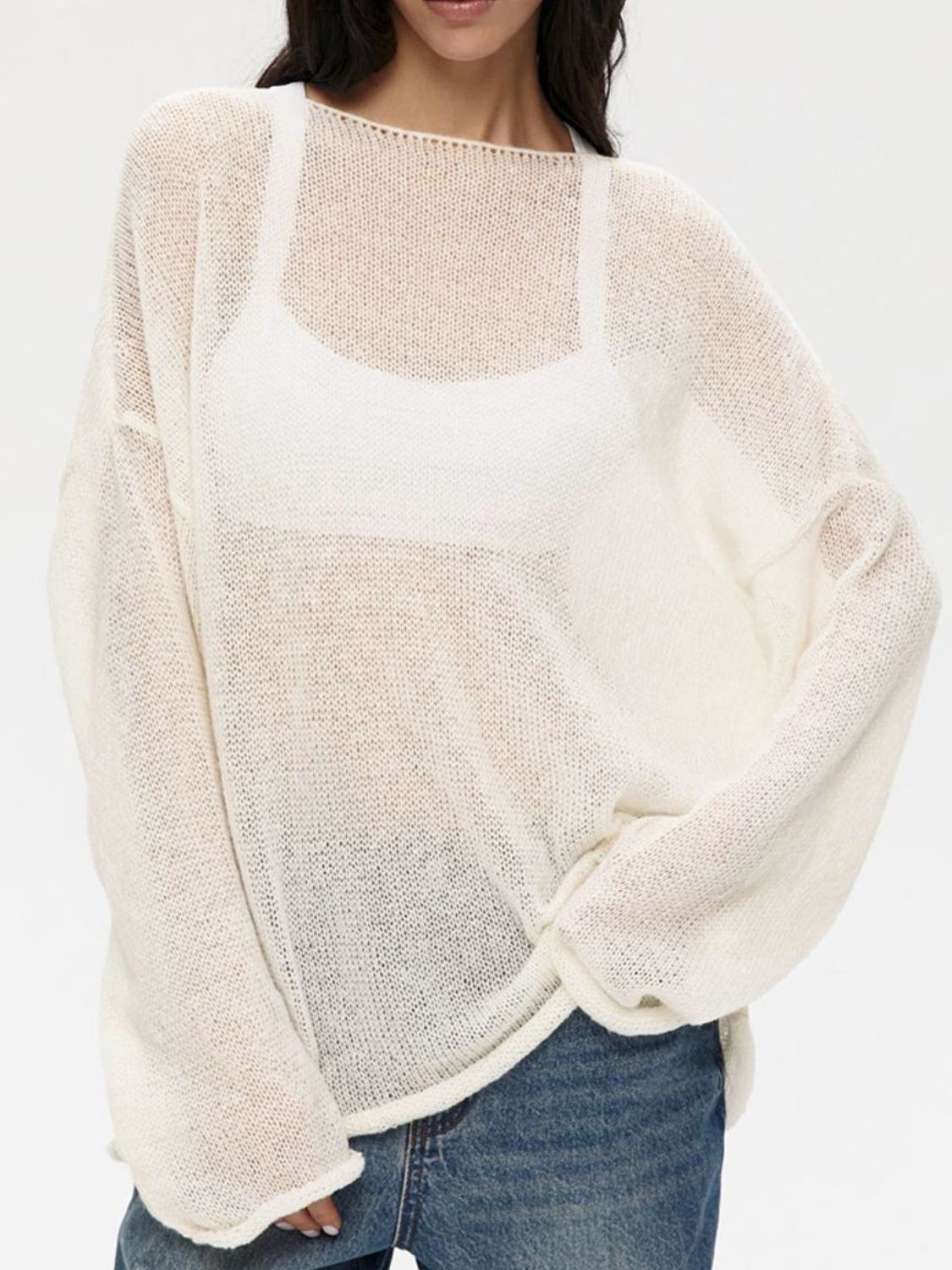 Boat Neck Long Sleeve Knit Cover Up-TOPS / DRESSES-[Adult]-[Female]-Cream-S-2022 Online Blue Zone Planet