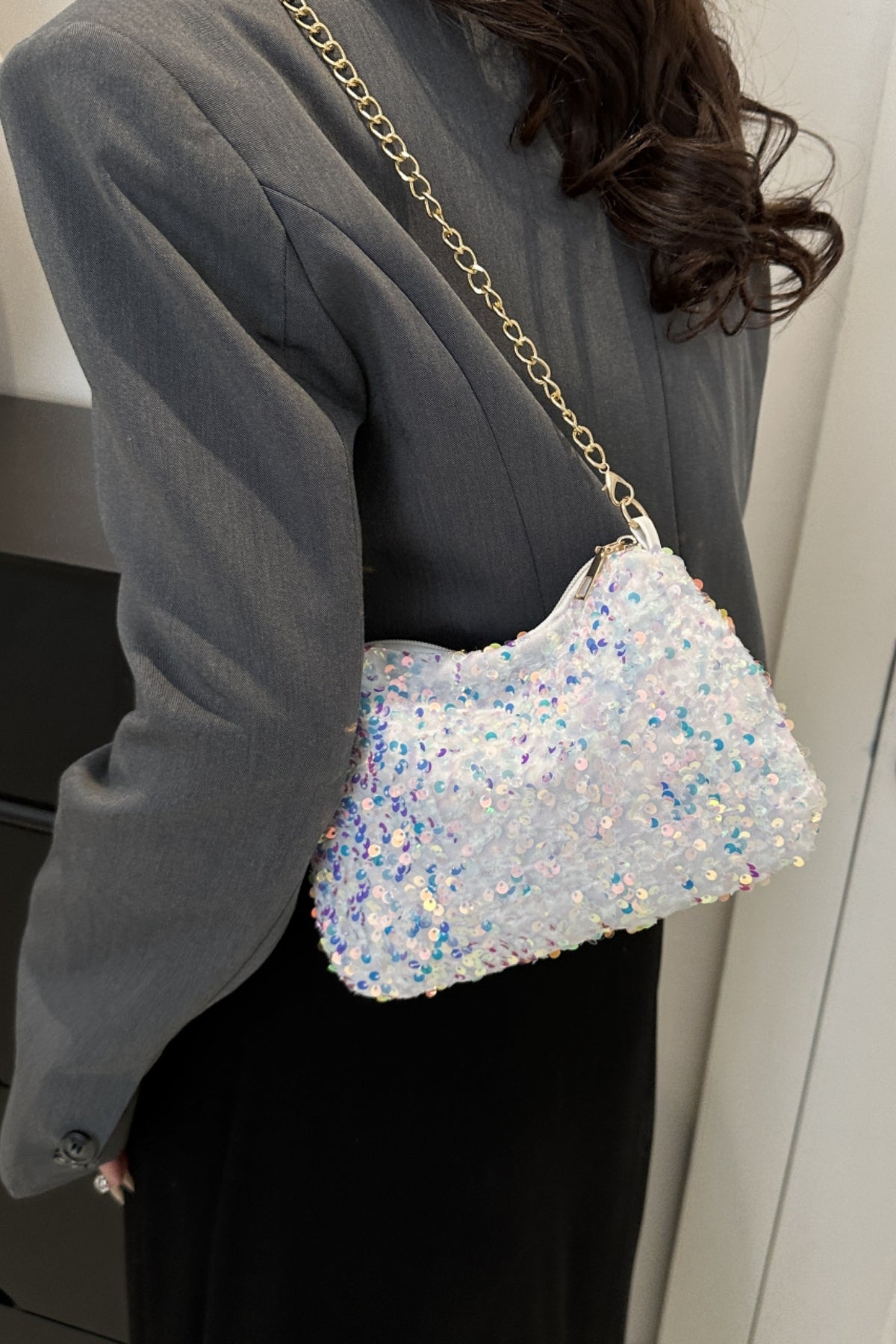 Sequin Removable Strap Shoulder Bag-HANDBAGS-[Adult]-[Female]-2022 Online Blue Zone Planet