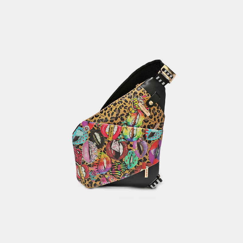 Nicole Lee USA Vegan Leather Leopard & Lip Pattern Crossbody Bag-HANDBAGS-[Adult]-[Female]-All Emotion-One Size-2022 Online Blue Zone Planet