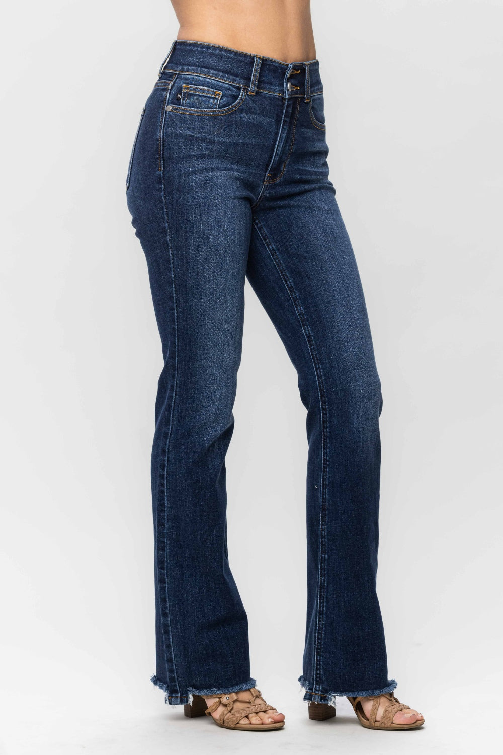 Judy Blue Full Size Frayed Hem Bootcut Jeans-BOTTOMS SIZES SMALL MEDIUM LARGE-[Adult]-[Female]-2022 Online Blue Zone Planet