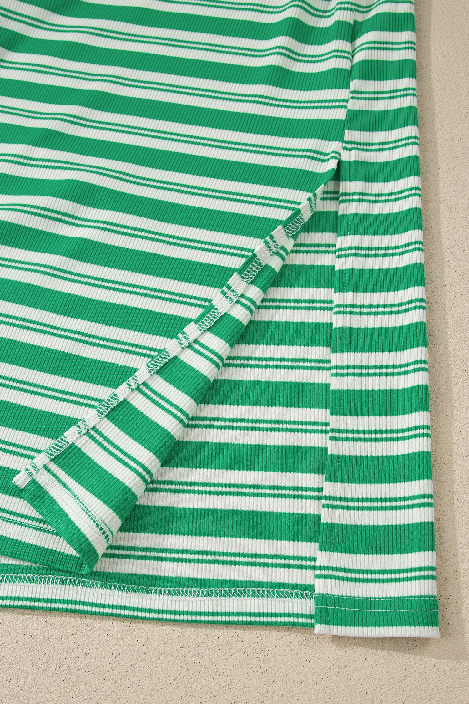 Green Stripe Collared V Neck Short Sleeve T Shirt Midi Dress with Pockets-TOPS / DRESSES-[Adult]-[Female]-2022 Online Blue Zone Planet
