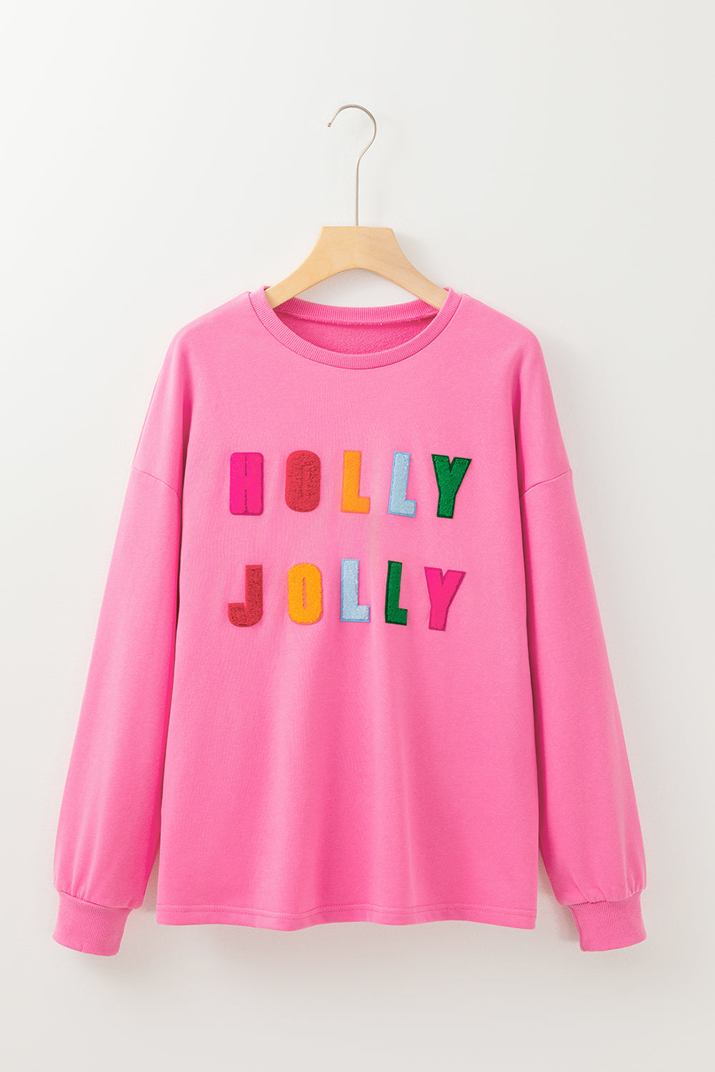 White Chenille Holly Jolly Graphic Long Sleeve Top-Tops/Long Sleeve Tops-[Adult]-[Female]-2022 Online Blue Zone Planet