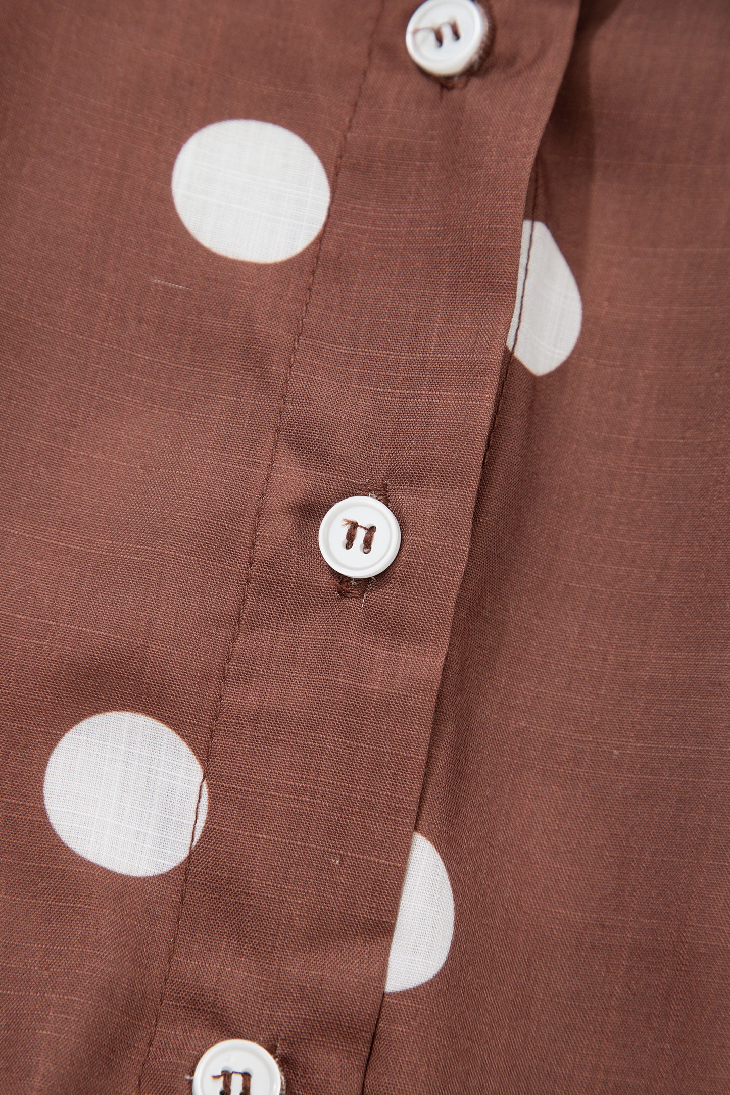 Brown Polka Dot V Neck Abdomen Pocket Gathered Cuffs Long Sleeve Shift Plus Size Dress-TOPS / DRESSES-[Adult]-[Female]-2022 Online Blue Zone Planet