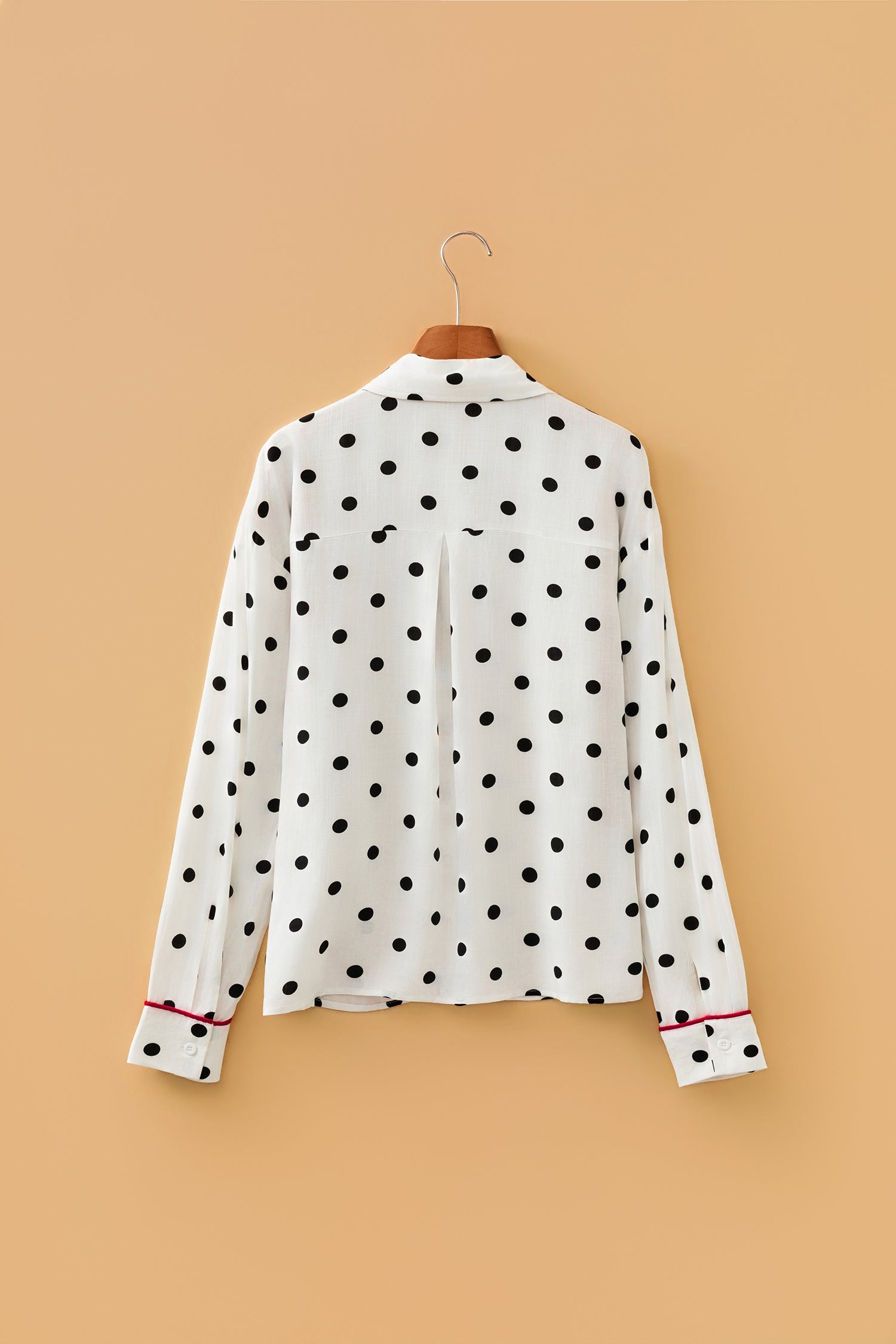 White Polka Dot Print Contrast Piping Elegant Shirt-Tops/Blouses & Shirts-[Adult]-[Female]-2022 Online Blue Zone Planet