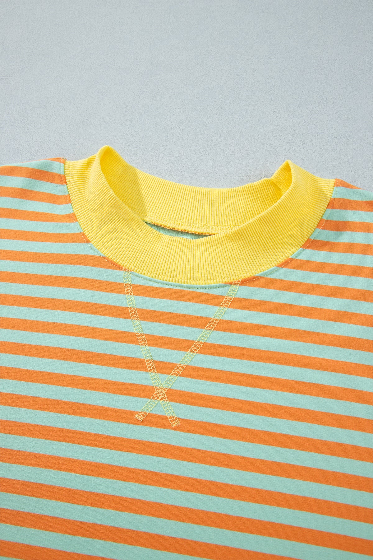Orange Stripe High Neck Striped Colorblock Tunic Plus Size Sweatshirt-Plus Size/Plus Size Sweatshirts & Hoodies-[Adult]-[Female]-2022 Online Blue Zone Planet