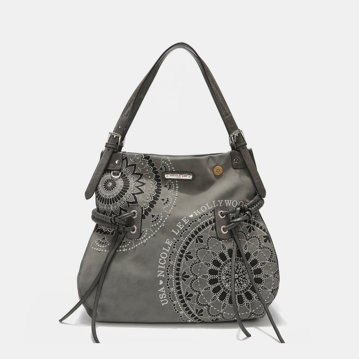 Blue Zone Planet | Nicole Lee USA Side Braided Tassel Inlaid Rhinestone Embroidery Hobo Bag-TOPS / DRESSES-[Adult]-[Female]-Gray-One Size-2022 Online Blue Zone Planet