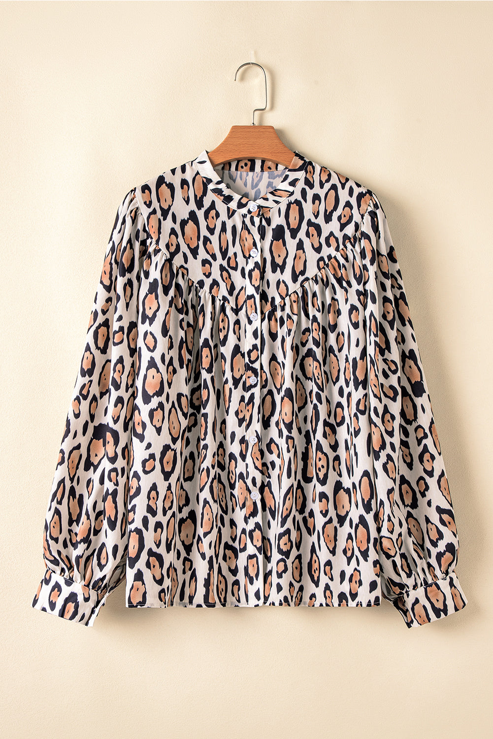 Blue Zone Planet | Jet Stream Oversized Leopard Print Balloon Sleeve Casual Shirt-Tops/Blouses & Shirts-[Adult]-[Female]-2022 Online Blue Zone Planet