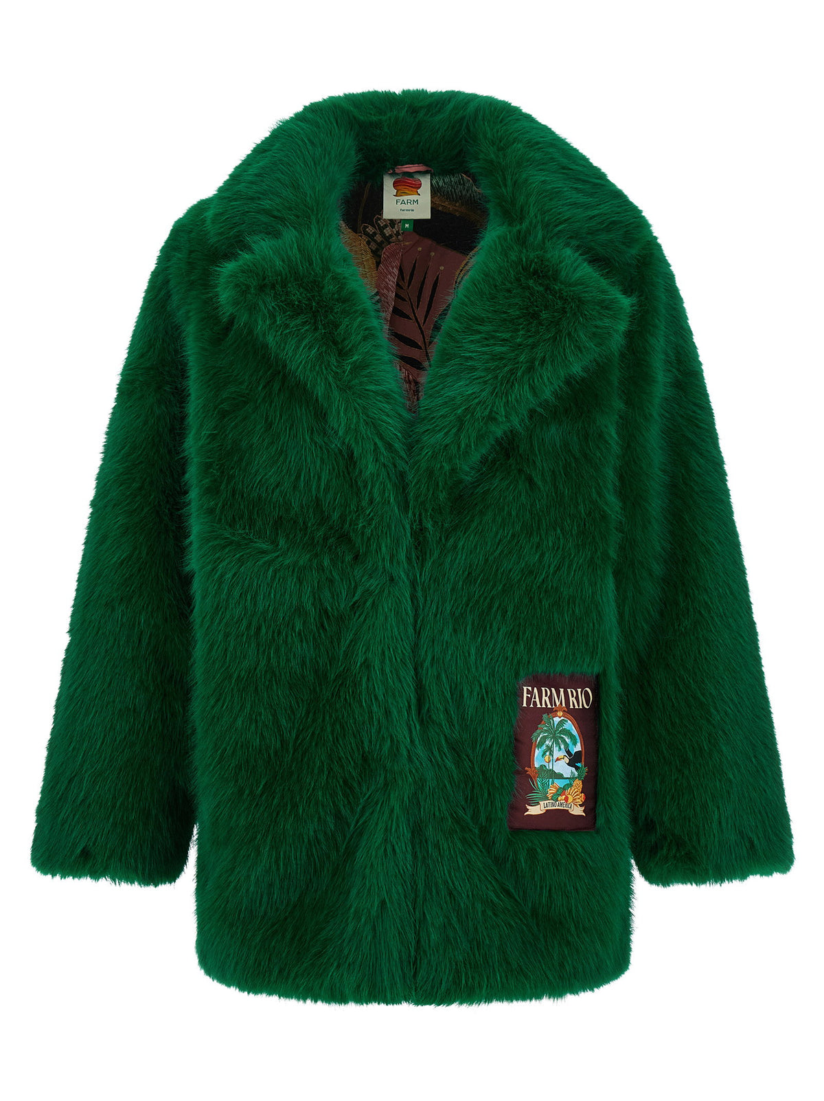 Farm Rio Faux Fur Graphic Patch-Coats-[Adult]-[Female]-XXS-Green-2022 Online Blue Zone Planet