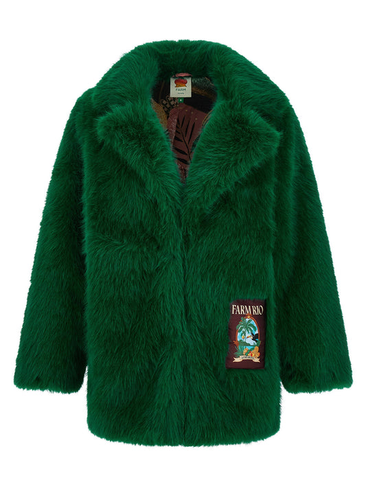 Farm Rio Faux Fur Graphic Patch-Coats-[Adult]-[Female]-XXS-Green-2022 Online Blue Zone Planet