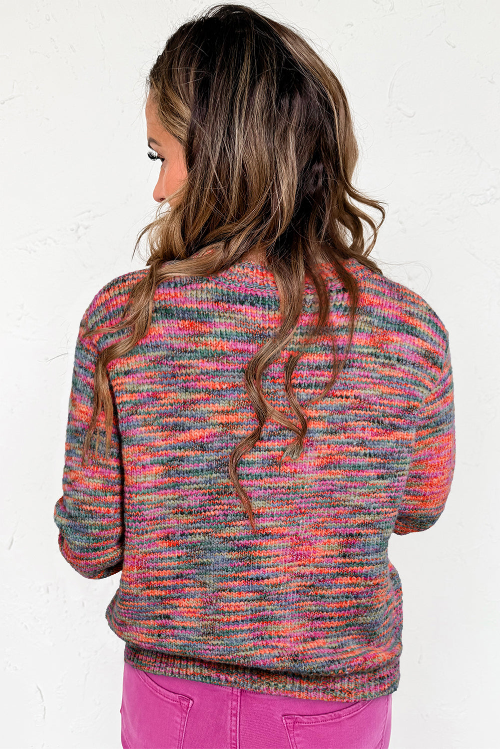 Purple Space Dye Yarn Crew Neck Sweater-Sweaters & Cardigans/Sweaters-[Adult]-[Female]-2022 Online Blue Zone Planet
