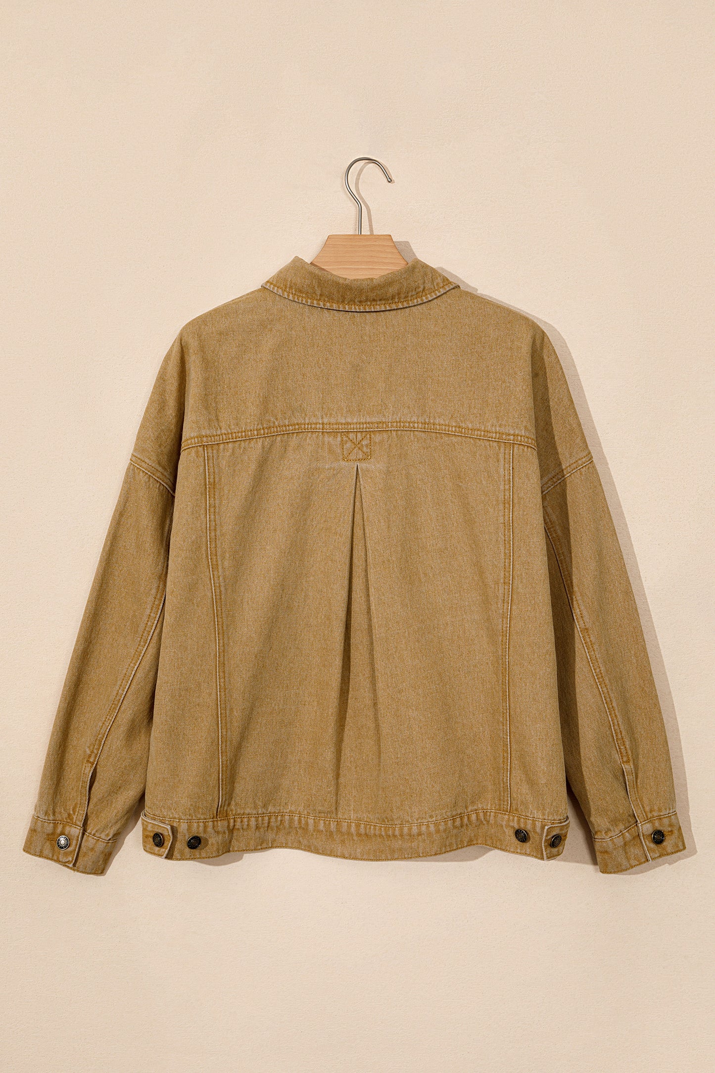 honey gold Metal Button Front Long Sleeve Collar Denim Jacket-Outerwear/Denim jackets-[Adult]-[Female]-2022 Online Blue Zone Planet