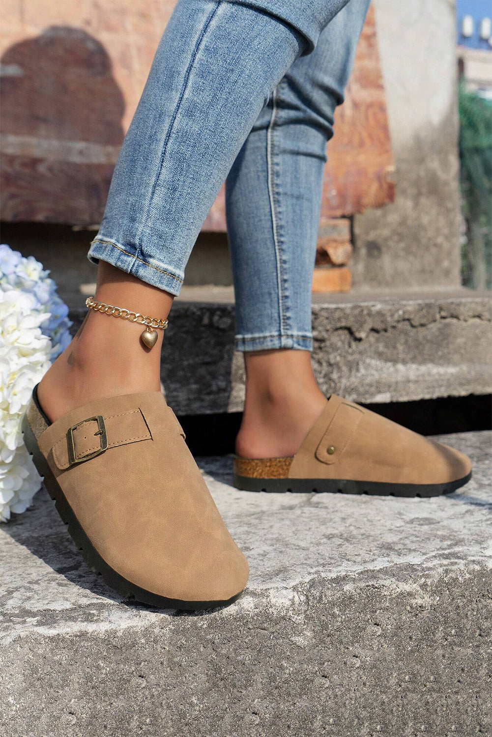 Light French Beige Suede Buckle Detail Slippers-Shoes & Bags/Slippers-[Adult]-[Female]-2022 Online Blue Zone Planet