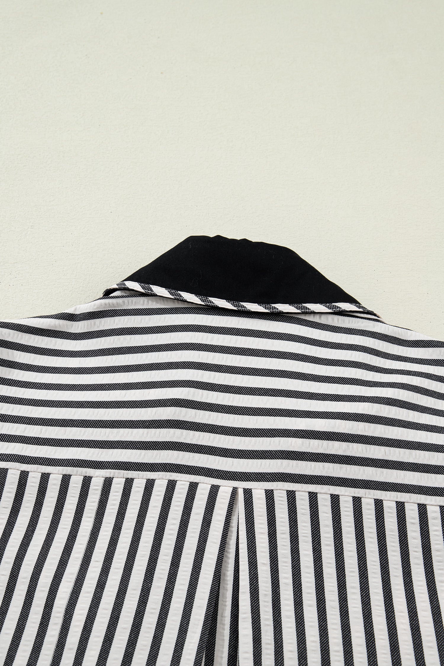 Black Stripe Collared Split Neck Short Bubble Sleeve Blouse-Tops/Blouses & Shirts-[Adult]-[Female]-2022 Online Blue Zone Planet