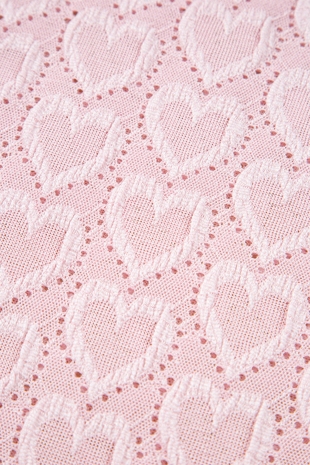 Gossamer Pink Heart Jacquard Flare Sleeve Mock Neck Fitted Top-Tops/Long Sleeve Tops-[Adult]-[Female]-2022 Online Blue Zone Planet