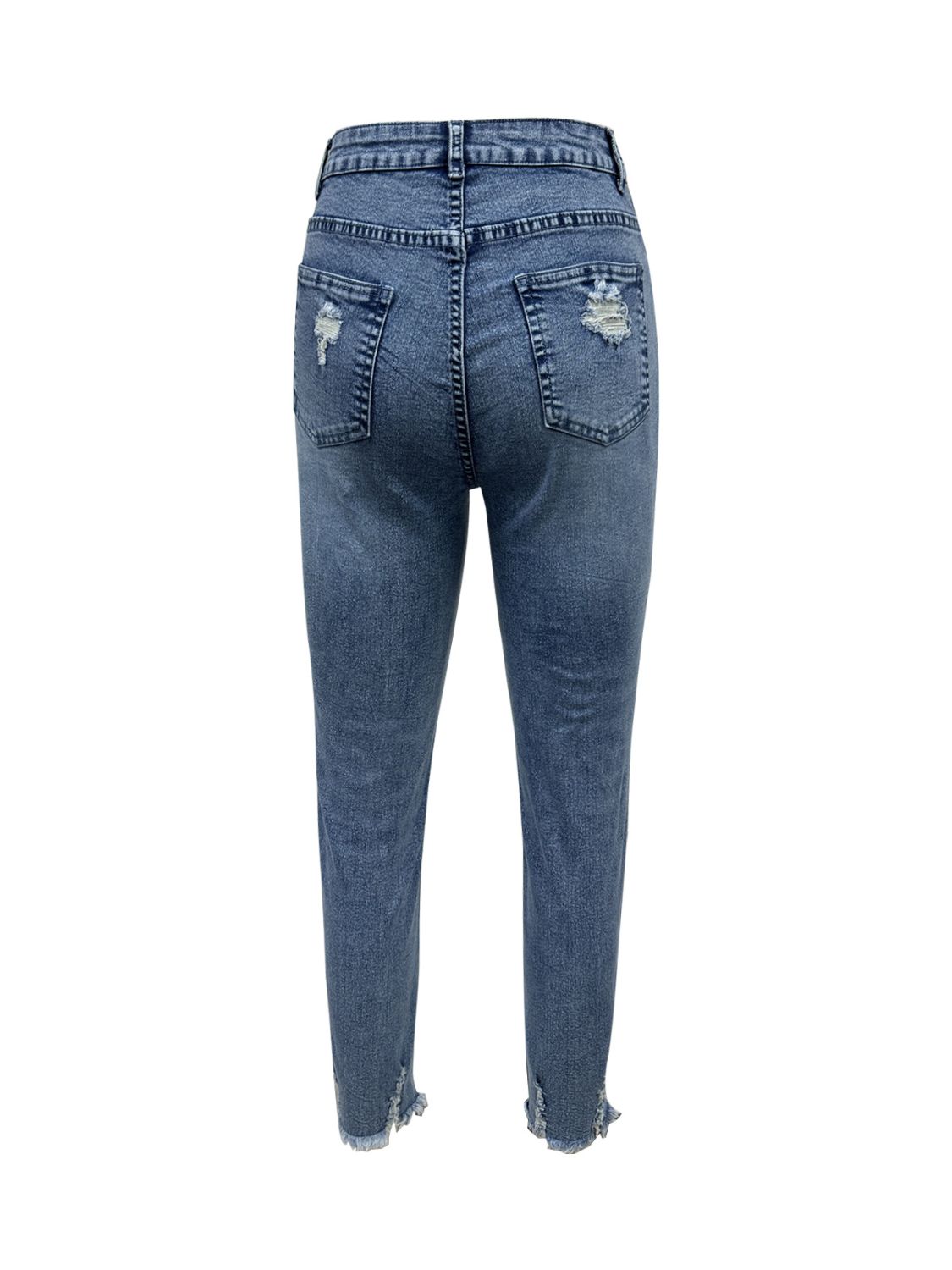 Distressed Raw Hem Jeans with Pockets-BOTTOMS SIZES SMALL MEDIUM LARGE-[Adult]-[Female]-2022 Online Blue Zone Planet