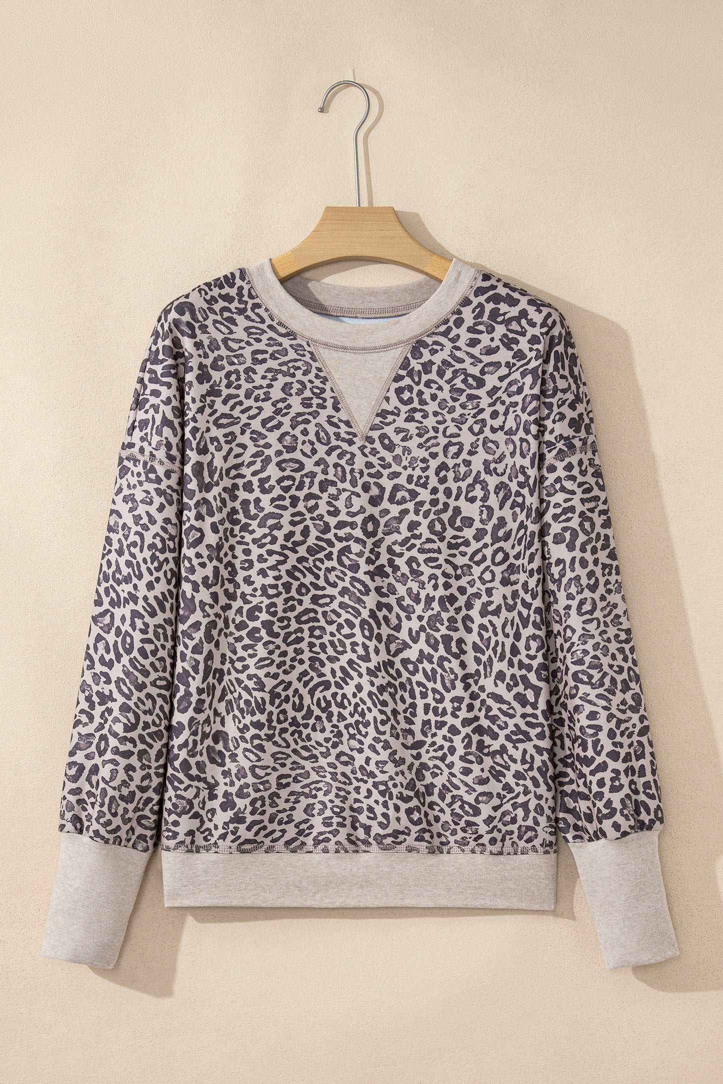 Pink Leopard Print Patchwork Crew Neck Sweatshirt-Tops/Sweatshirts & Hoodies-[Adult]-[Female]-2022 Online Blue Zone Planet