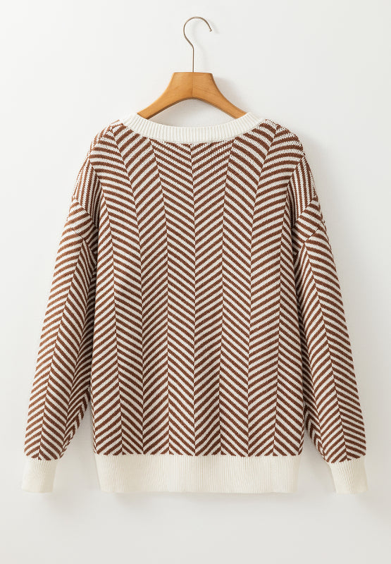 Blue Zone Planet | Striped Round Neck Long Sleeve Sweater-TOPS / DRESSES-[Adult]-[Female]-2022 Online Blue Zone Planet